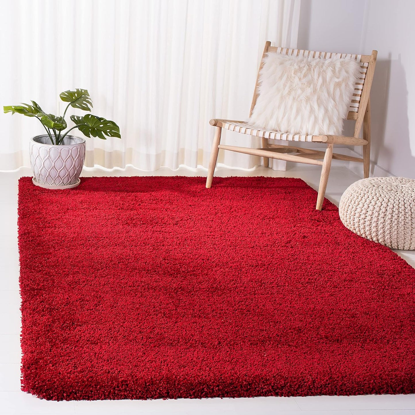 Milan Shag Collection Accent Rug - 4' X 6', Red, Solid Design, Non-Shedding & Easy Care, 2-Inch Thick Ideal for High Traffic Areas in Entryway, Living Room, Bedroom (SG180-4040)