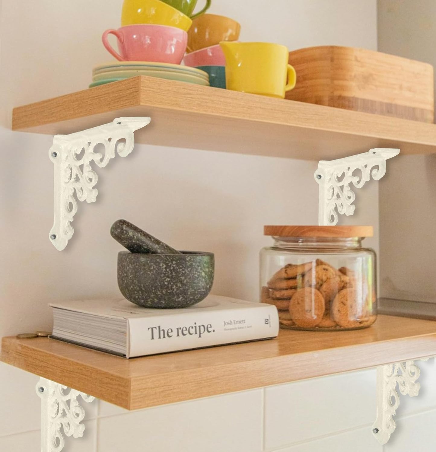Decorative Shelf Brackets, 4 Pack of 5 X 1.2 X 5 Inch, Antique White Cast Iron Wall Shelf Brackets - Decorative Bookshelf Brackets - Victorian Style Shelf Bracket