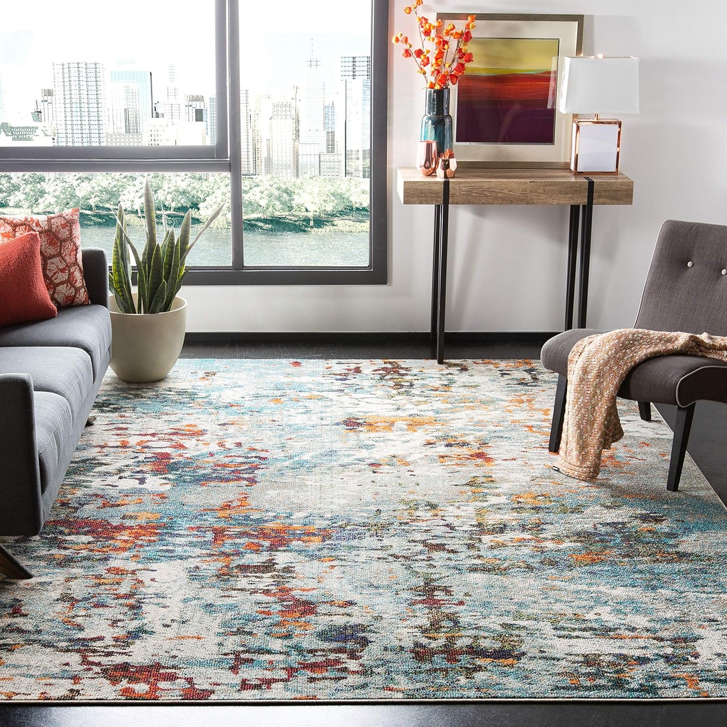 Madison Collection Accent Rug - 3' X 5', Grey & Blue, Modern Abstract Design, Non-Shedding & Easy Care, Ideal for High Traffic Areas in Entryway, Living Room, Bedroom (MAD471F)