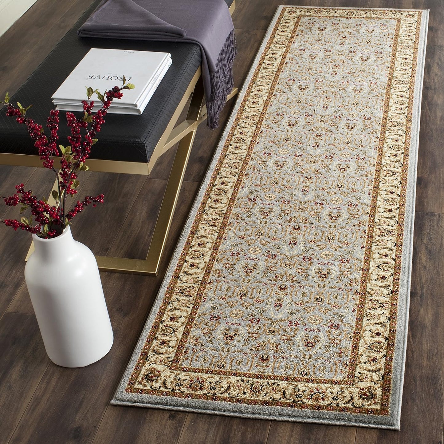 Lyndhurst Collection Runner Rug - 2'3" X 12', Light Blue & Ivory, Traditional Oriental Design, Non-Shedding & Easy Care, Ideal for High Traffic Areas in Living Room, Bedroom (LNH312B)