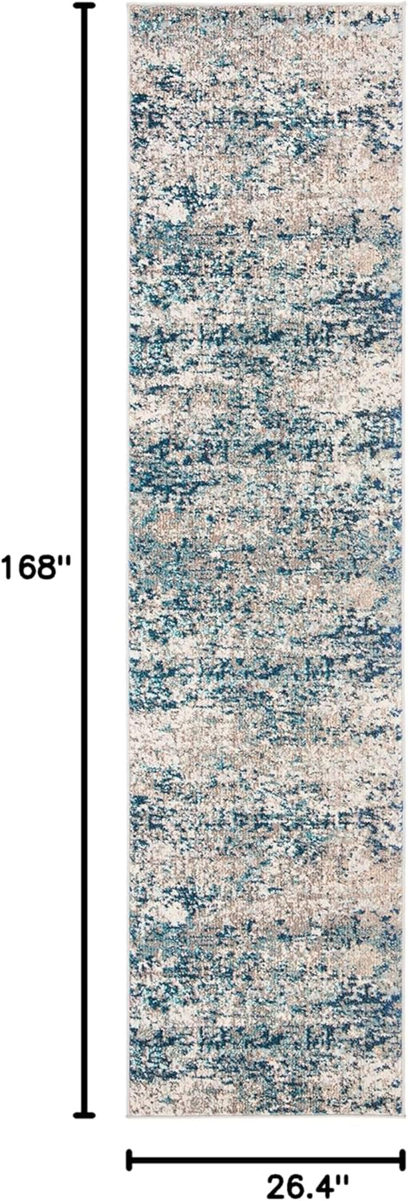 Madison Collection Runner Rug - 2'2" X 14', Grey & Blue, Modern Abstract Design, Non-Shedding & Easy Care, Ideal for High Traffic Areas in Living Room, Bedroom (MAD460K)