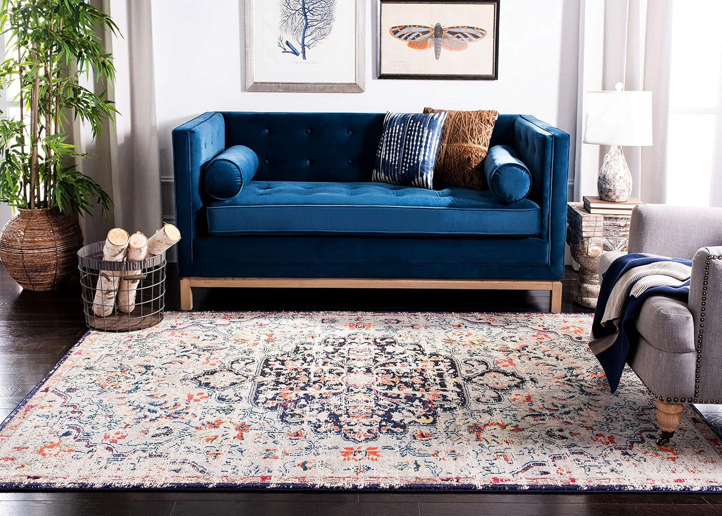 Area Rug 8X10 - Madison Collection - Large - Beige & Black, Boho Chic Medallion Distressed Design, Non-Shedding & Easy Cleaning, Ideal for Living Room, Bedroom, Dining Space (MAD447B)