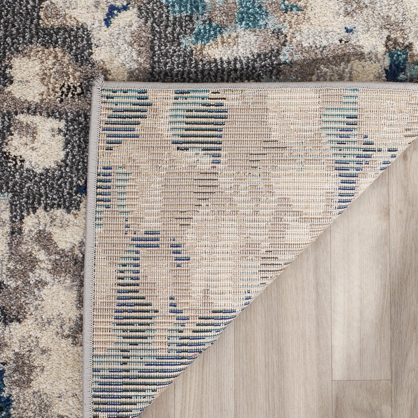 Monaco Collection Area Rug - 6'7" X 9'2", Grey & Light Blue, Boho Chic Abstract Watercolor Design, Non-Shedding & Easy Care, Ideal for High Traffic Areas in Living Room, Bedroom (MNC225E)