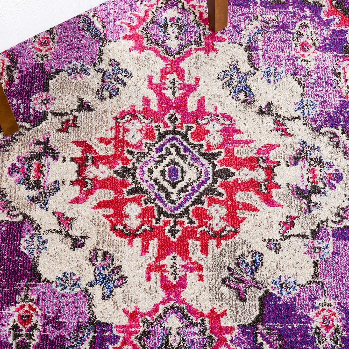 Monaco Collection Area Rug - 6'7" X 9'2", Violet & Fuchsia, Boho Chic Medallion Distressed Design, Non-Shedding & Easy Care, Ideal for High Traffic Areas in Living Room, Bedroom (MNC243P)
