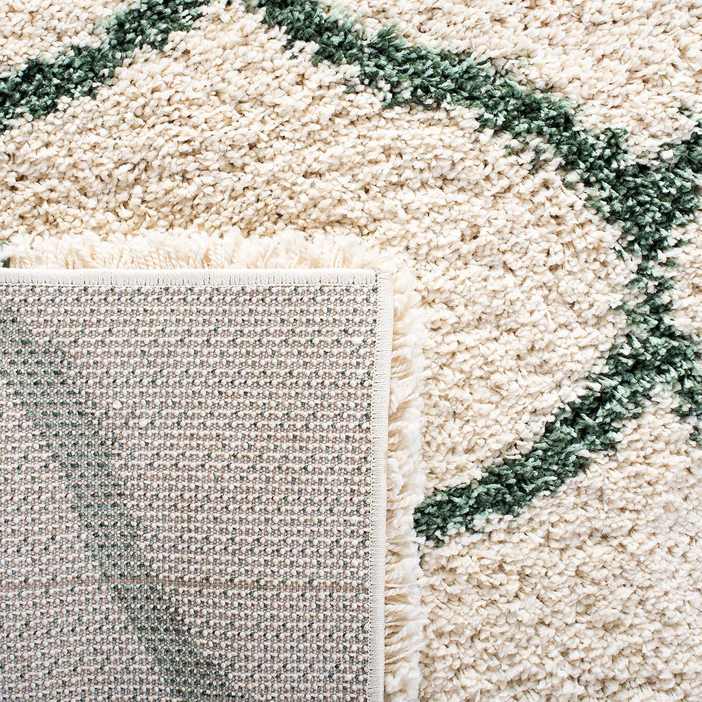 Hudson Shag Collection Area Rug - 5'3" X 7'6", Ivory & Green, Modern Ogee Trellis Design, Non-Shedding & Easy Care, 2-Inch Thick Ideal for High Traffic Areas in Living Room, Bedroom (SGH280H)