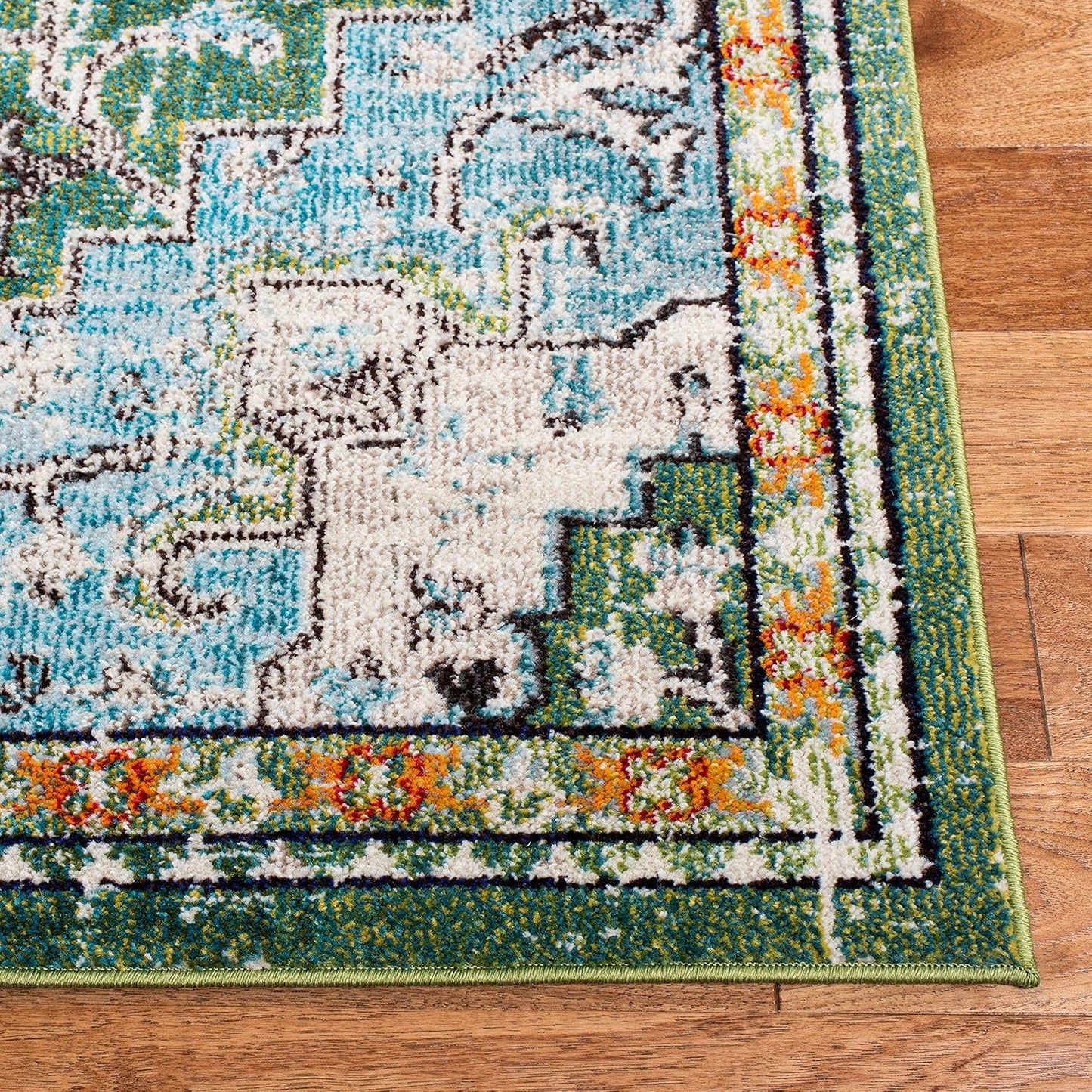 Madison Collection Runner Rug - 2'2" X 14', Green & Turquoise, Boho Chic Medallion Distressed Design, Non-Shedding & Easy Care, Ideal for High Traffic Areas in Living Room, Bedroom (MAD473Y)