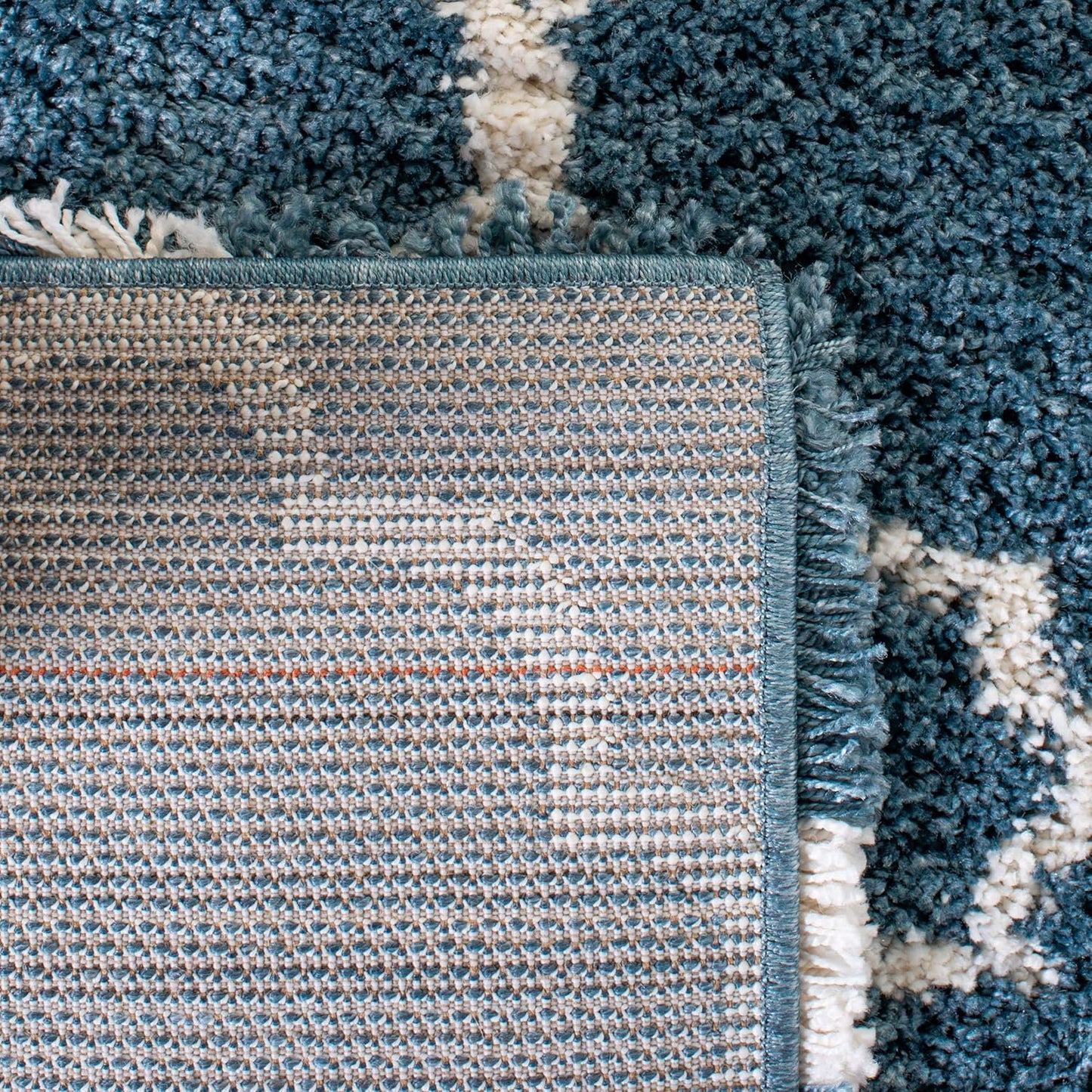 Hudson Shag Collection 7' Square Slate Blue/Ivory SGH282L Moroccan Trellis Non-Shedding Living Room Bedroom Dining Room Entryway Plush 2-Inch Thick Area Rug