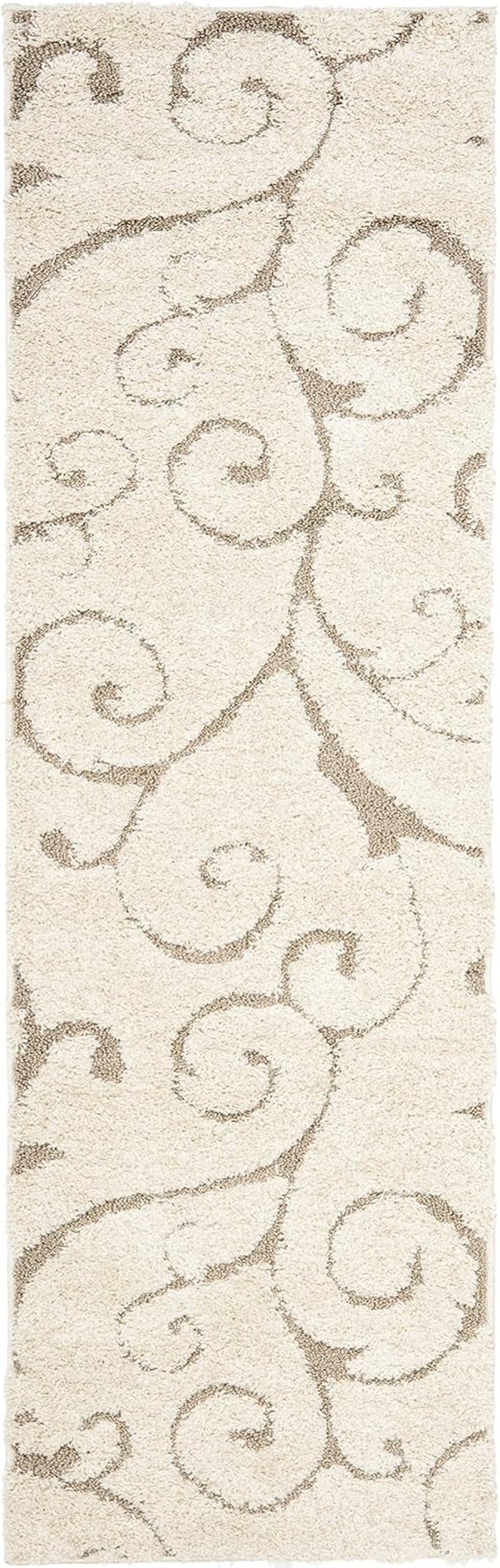 Florida Shag Collection Runner Rug - 2'3" X 15', Cream & Beige, Scroll Design, Non-Shedding & Easy Care, 1.2-Inch Thick Ideal for High Traffic Areas in Living Room, Bedroom (SG455-1113)