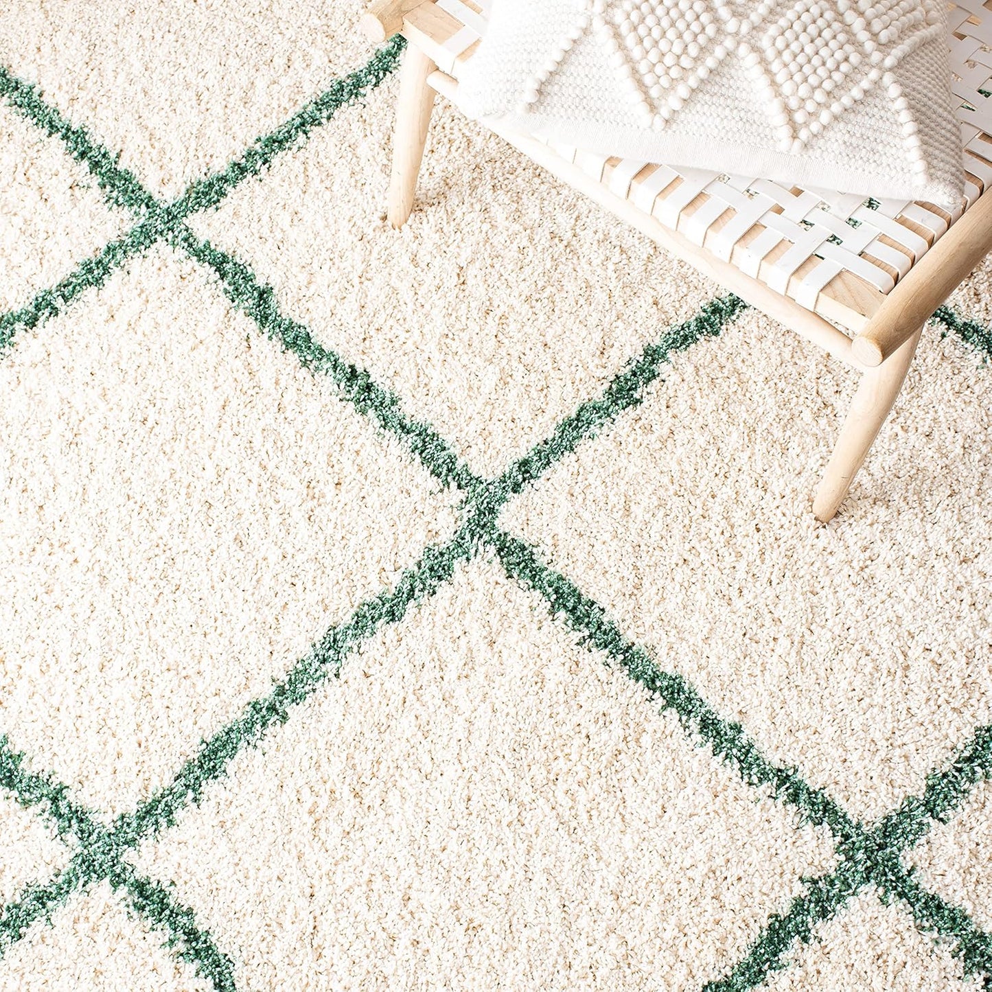 Hudson Shag Collection Area Rug - 8' X 10', Ivory & Green, Modern Trellis Design, Non-Shedding & Easy Care, 2-Inch Thick Ideal for High Traffic Areas in Living Room, Bedroom (SGH281X)