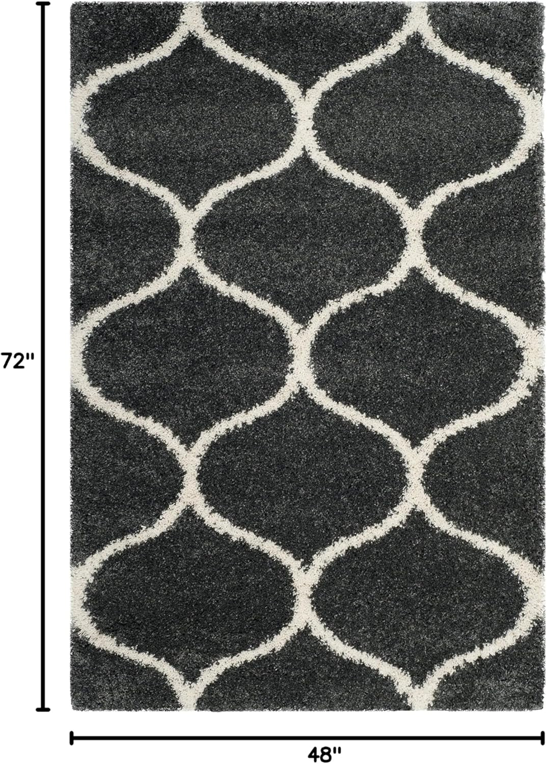 Hudson Shag Collection Accent Rug - 4' X 6', Dark Grey & Ivory, Trellis Design, Non-Shedding & Easy Care, 2-Inch Thick Ideal for High Traffic Areas in Entryway, Living Room, Bedroom (SGH280G)