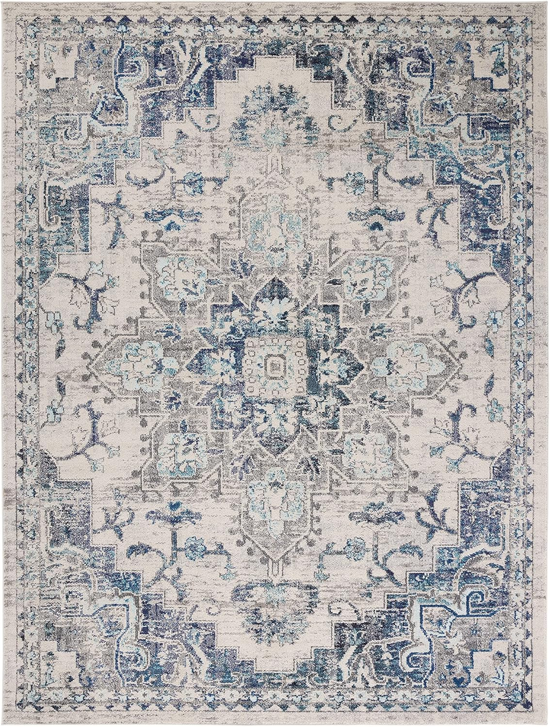 Madison Collection Area Rug - 6' X 9', Ivory & Grey, Boho Chic Medallion Distressed Design, Non-Shedding & Easy Care, Ideal for High Traffic Areas in Living Room, Bedroom (MAD473C)
