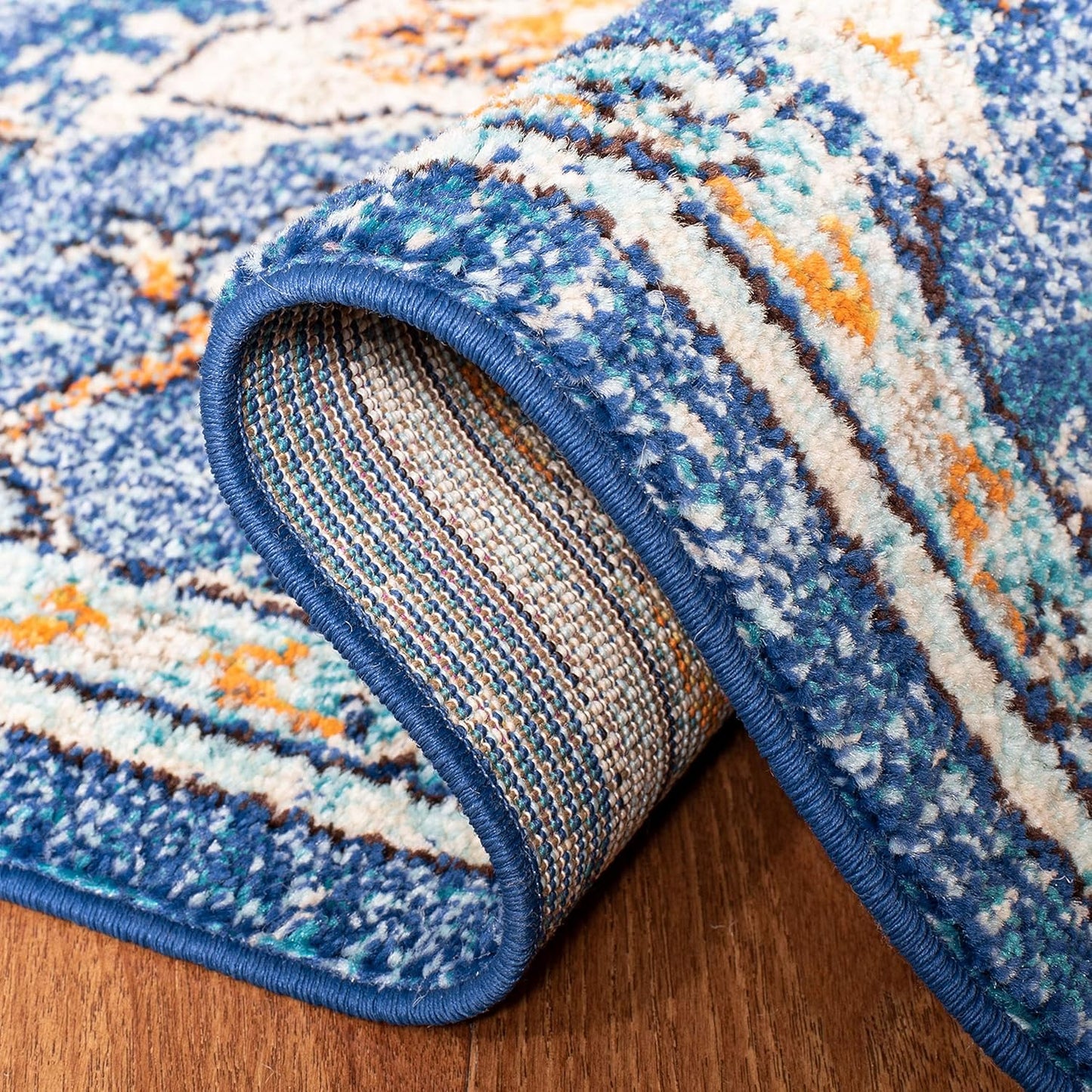 Area Rug 8X10 - Madison Collection - Large - Blue & Light Blue, Boho Chic Medallion Distressed Design, Non-Shedding & Easy Cleaning, Ideal for Living Room, Bedroom, Dining Space (MAD473M)