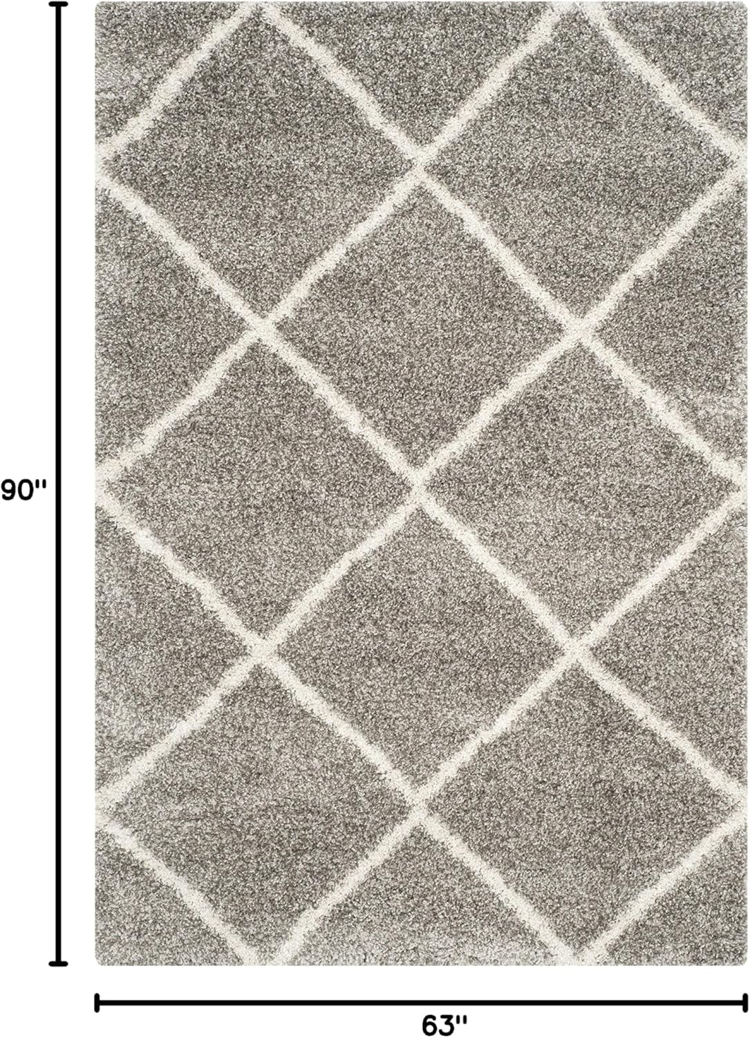 Hudson Shag Collection Area Rug - 5'3" X 7'6", Grey & Ivory, Modern Trellis Design, Non-Shedding & Easy Care, 2-Inch Thick Ideal for High Traffic Areas in Living Room, Bedroom (SGH281B)
