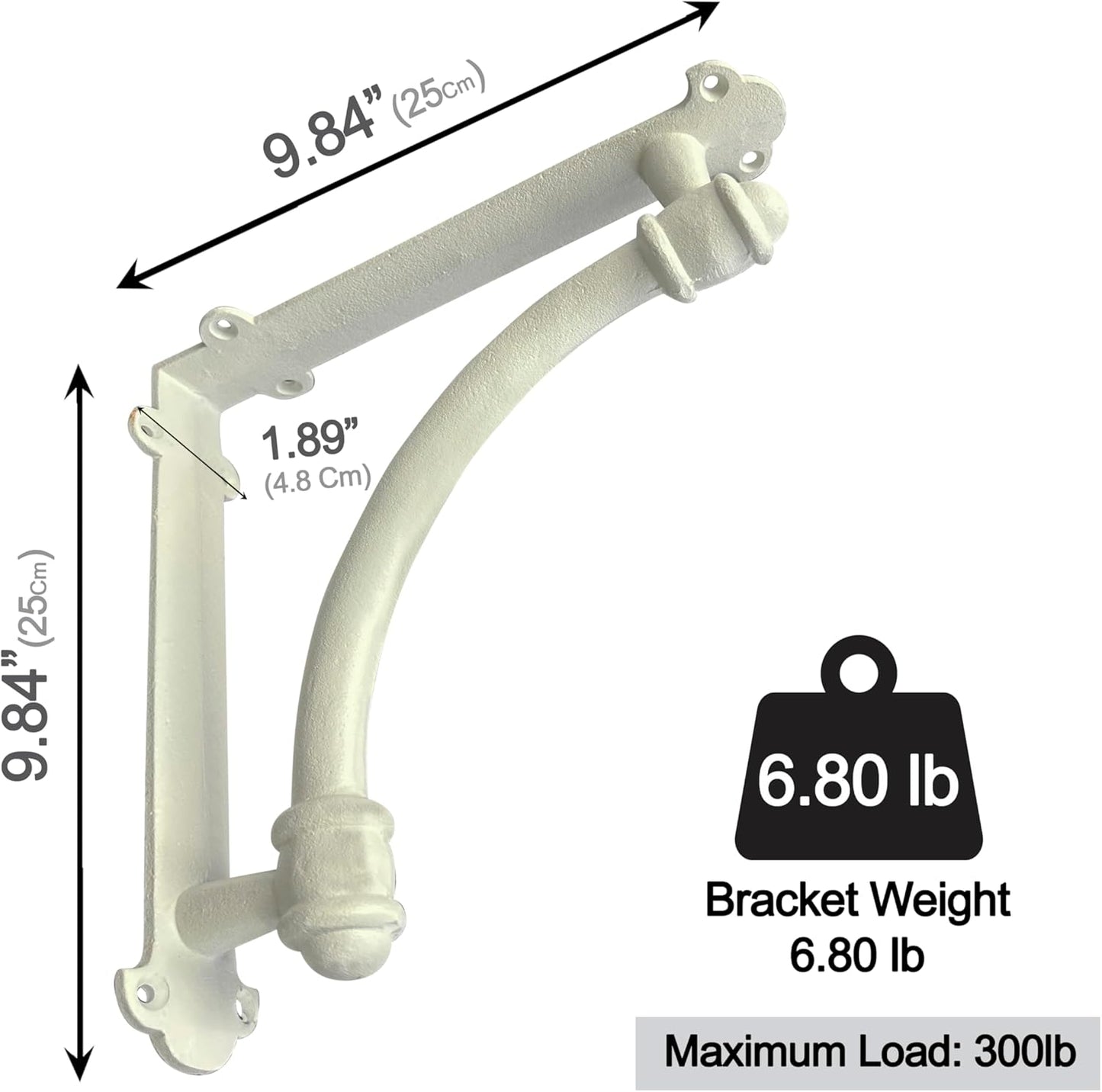 Decorative Shelf Brackets, 2 Pack of 9.6 X 1.7 X 9.6 Inch White Cast Iron Shelf Brackets - Decorative Brackets White - Half round Style Brackets