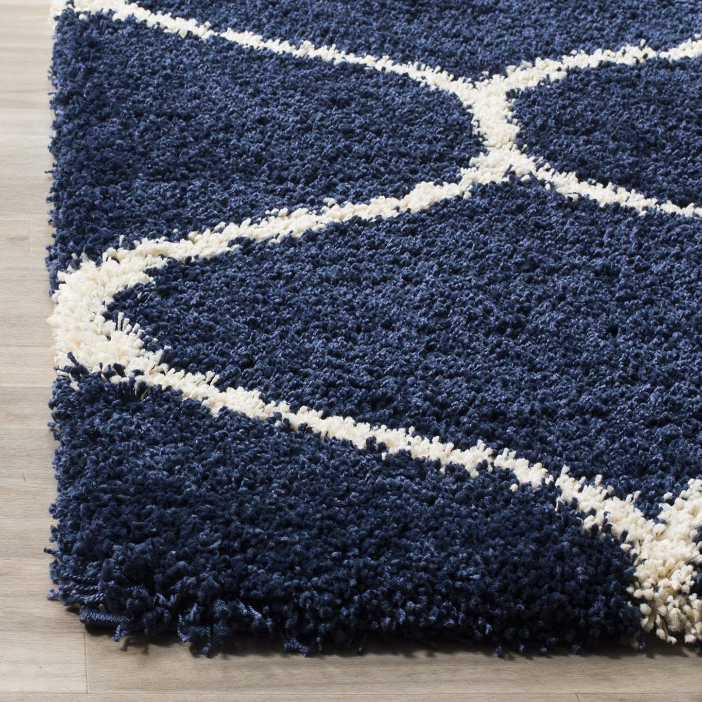 Hudson Shag Collection Runner Rug - 2'3" X 6', Navy & Ivory, Moroccan Trellis Design, Non-Shedding & Easy Care, 2-Inch Thick Ideal for High Traffic Areas in Living Room, Bedroom (SGH280C)