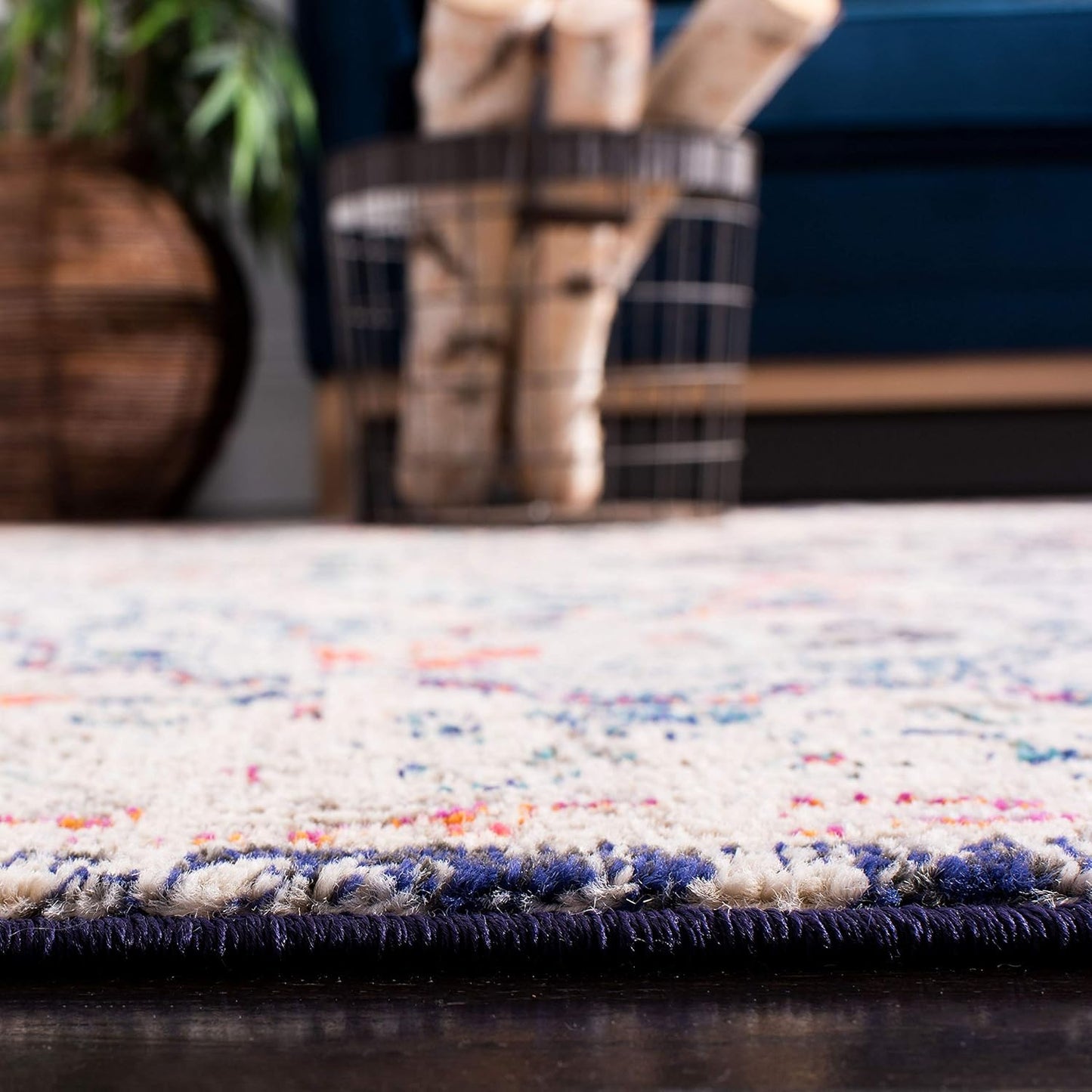 Area Rug 8X10 - Madison Collection - Large - Beige & Black, Boho Chic Medallion Distressed Design, Non-Shedding & Easy Cleaning, Ideal for Living Room, Bedroom, Dining Space (MAD447B)