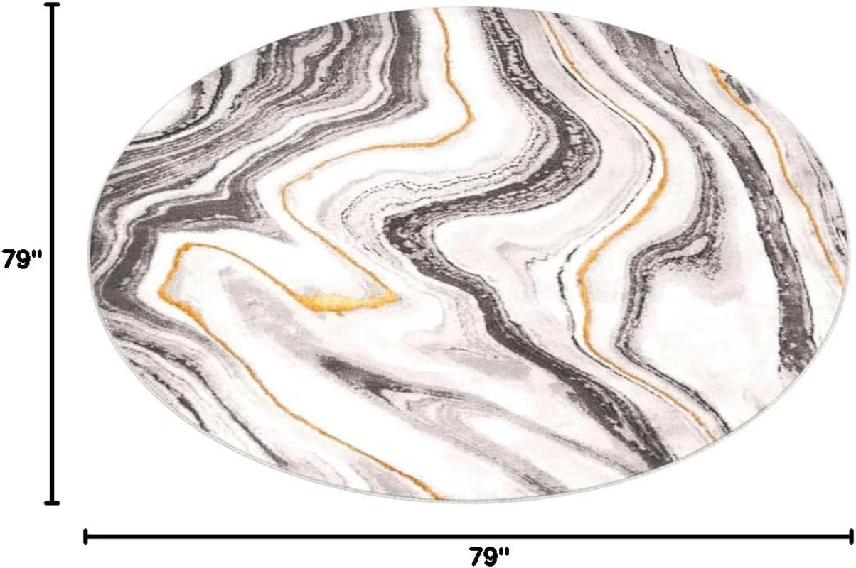 Craft Collection Area Rug - 6'7" Round, Grey & Gold, Modern Abstract Design, Non-Shedding & Easy Care, Ideal for High Traffic Areas in Living Room, Bedroom (CFT819F)