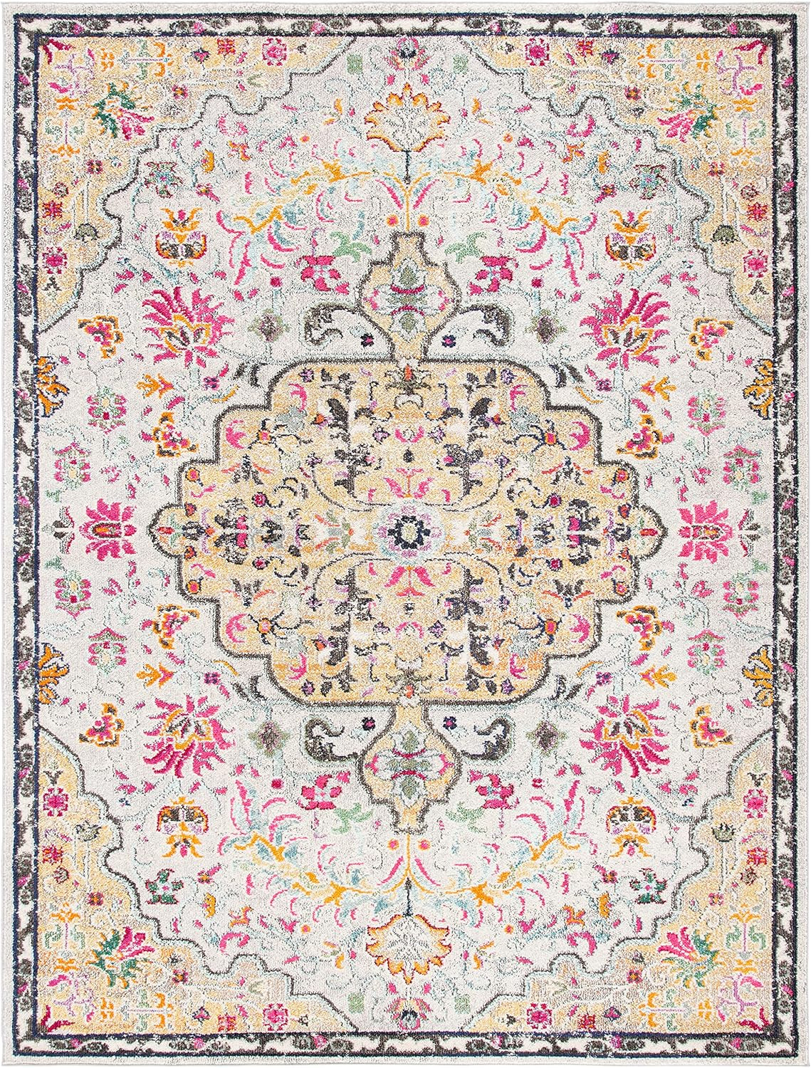 Area Rug 8X10 - Madison Collection - Large - Grey & Gold, Boho Chic Medallion Distressed Design, Non-Shedding & Easy Cleaning, Ideal for Living Room, Bedroom, Dining Space (MAD447G)
