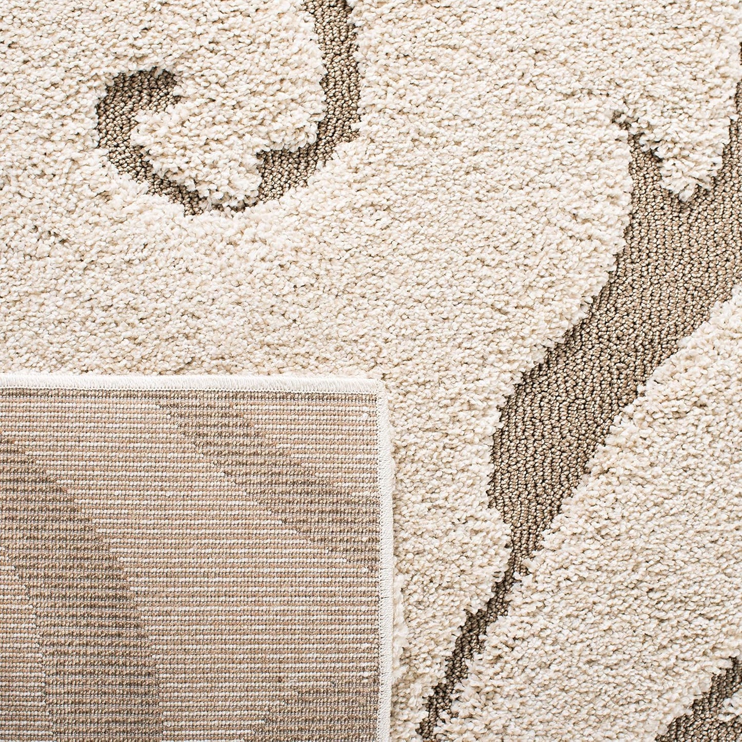 Florida Shag Collection Runner Rug - 2'3" X 15', Cream & Beige, Scroll Design, Non-Shedding & Easy Care, 1.2-Inch Thick Ideal for High Traffic Areas in Living Room, Bedroom (SG455-1113)