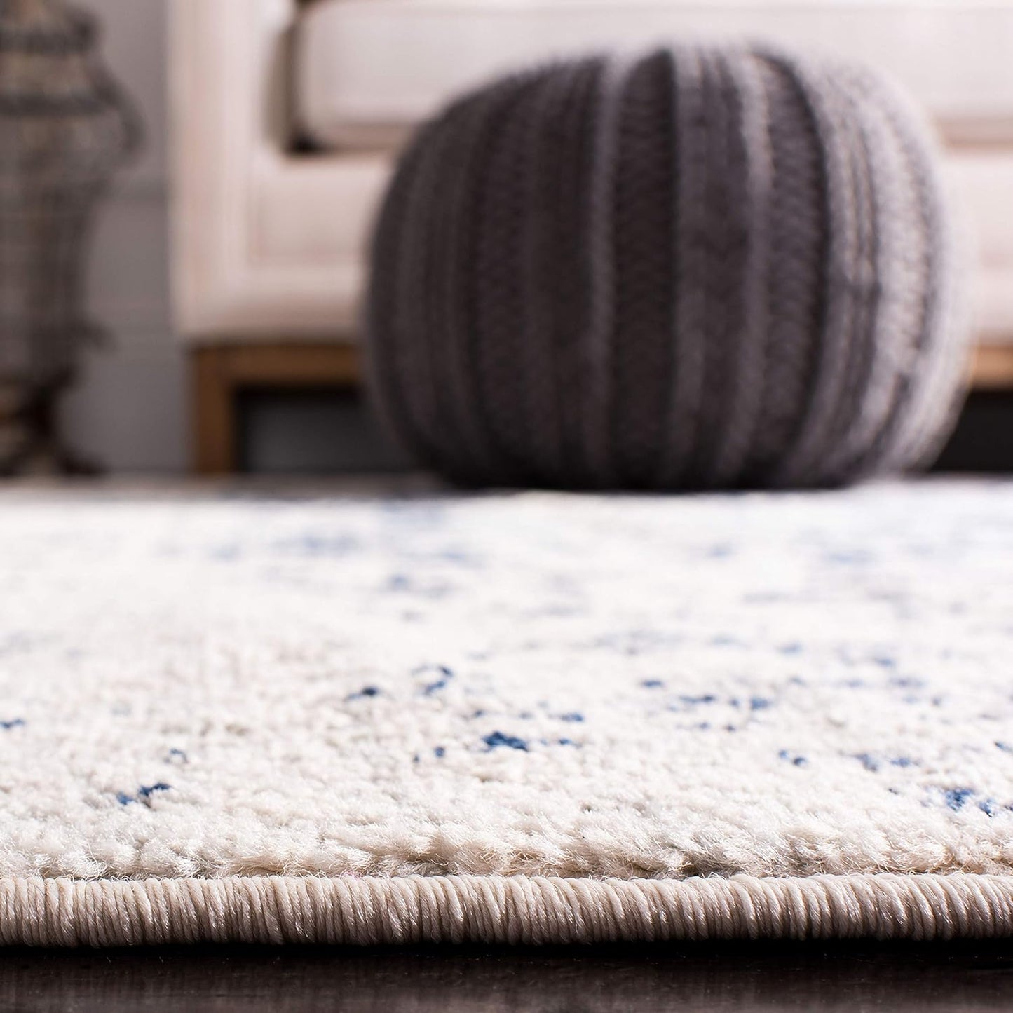 Madison Collection Runner Rug - 2'3" X 16', Cream & Navy, Snowflake Medallion Distressed Design, Non-Shedding & Easy Care, Ideal for High Traffic Areas in Living Room, Bedroom (MAD603D)
