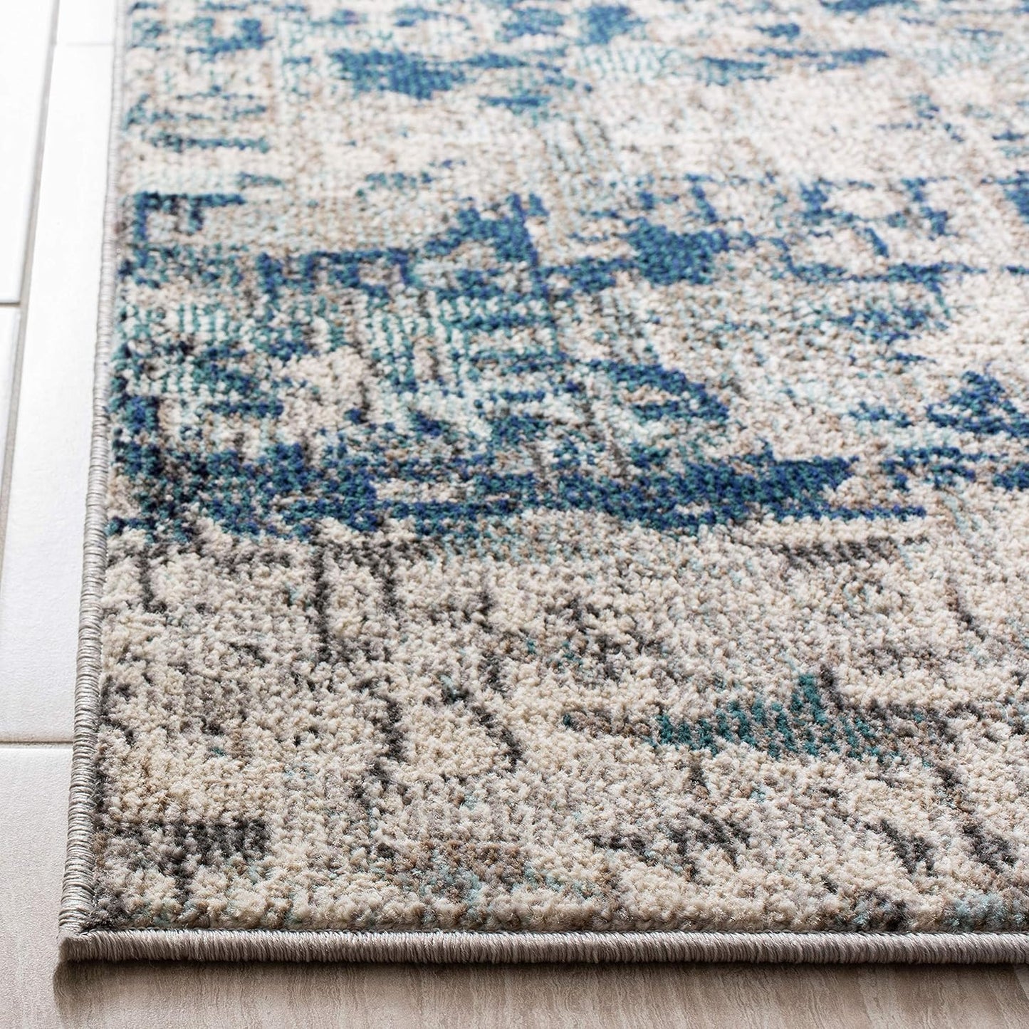Madison Collection Runner Rug - 2'2" X 14', Grey & Blue, Modern Abstract Design, Non-Shedding & Easy Care, Ideal for High Traffic Areas in Living Room, Bedroom (MAD460K)