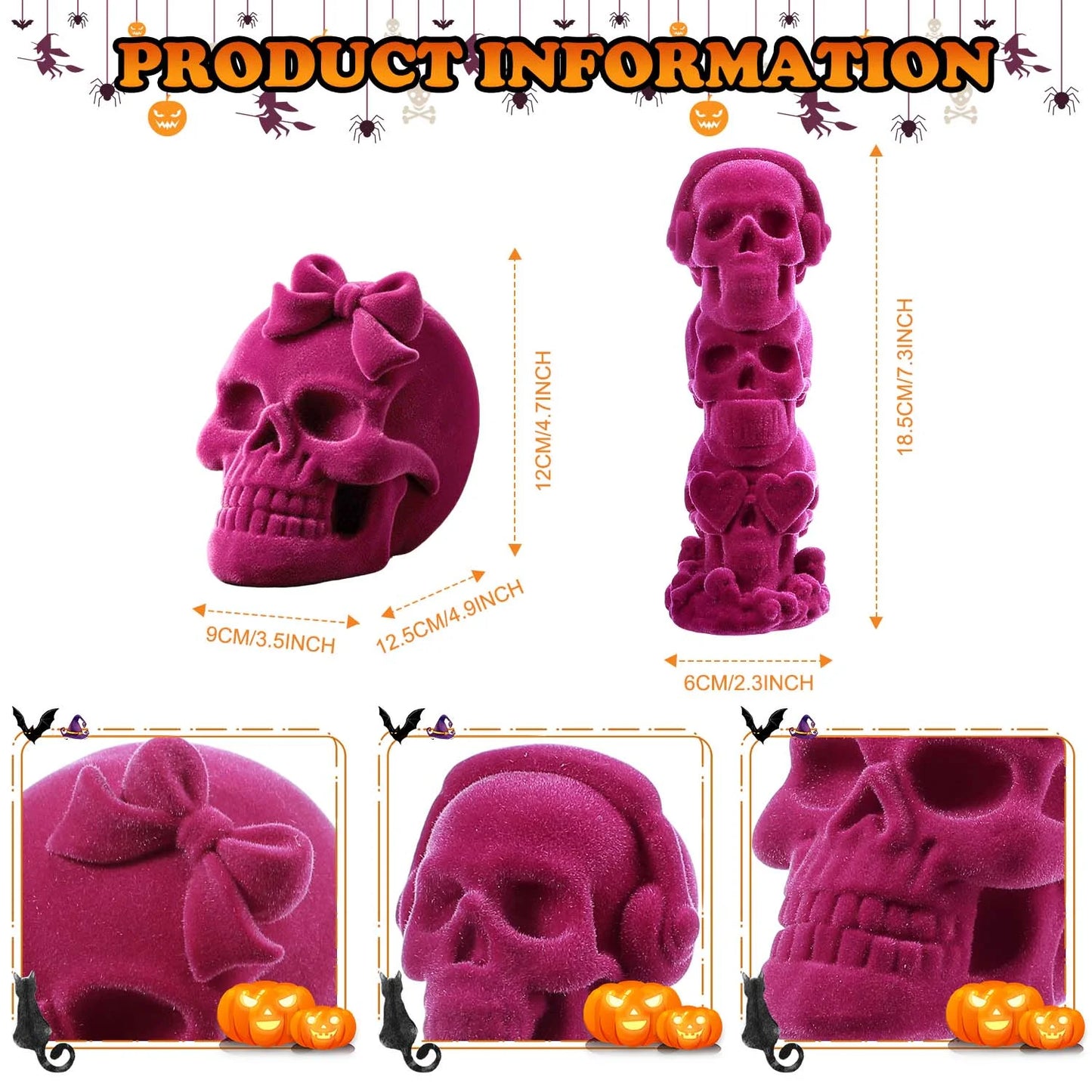 Halloween Decoration Indoor, Pink Halloween Decor, Halloween Skulls for Gothic Decor, Halloween Prop , 2Pcs