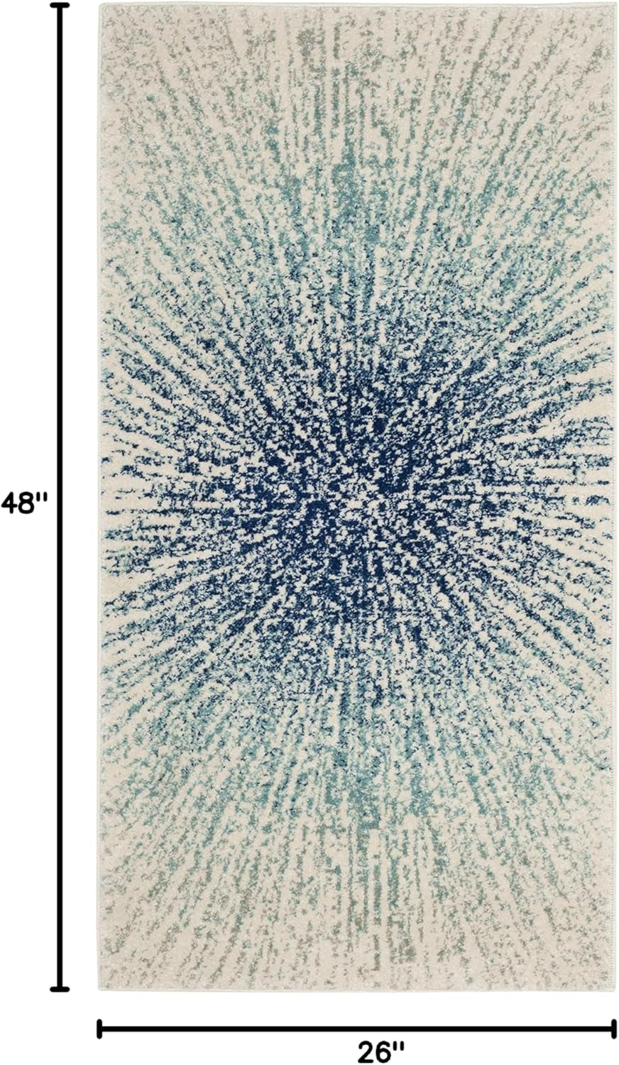Evoke Collection 2'2" X 4' Royal / Ivory EVK228A Abstract Burst Non-Shedding Living Room Bedroom Accent Rug