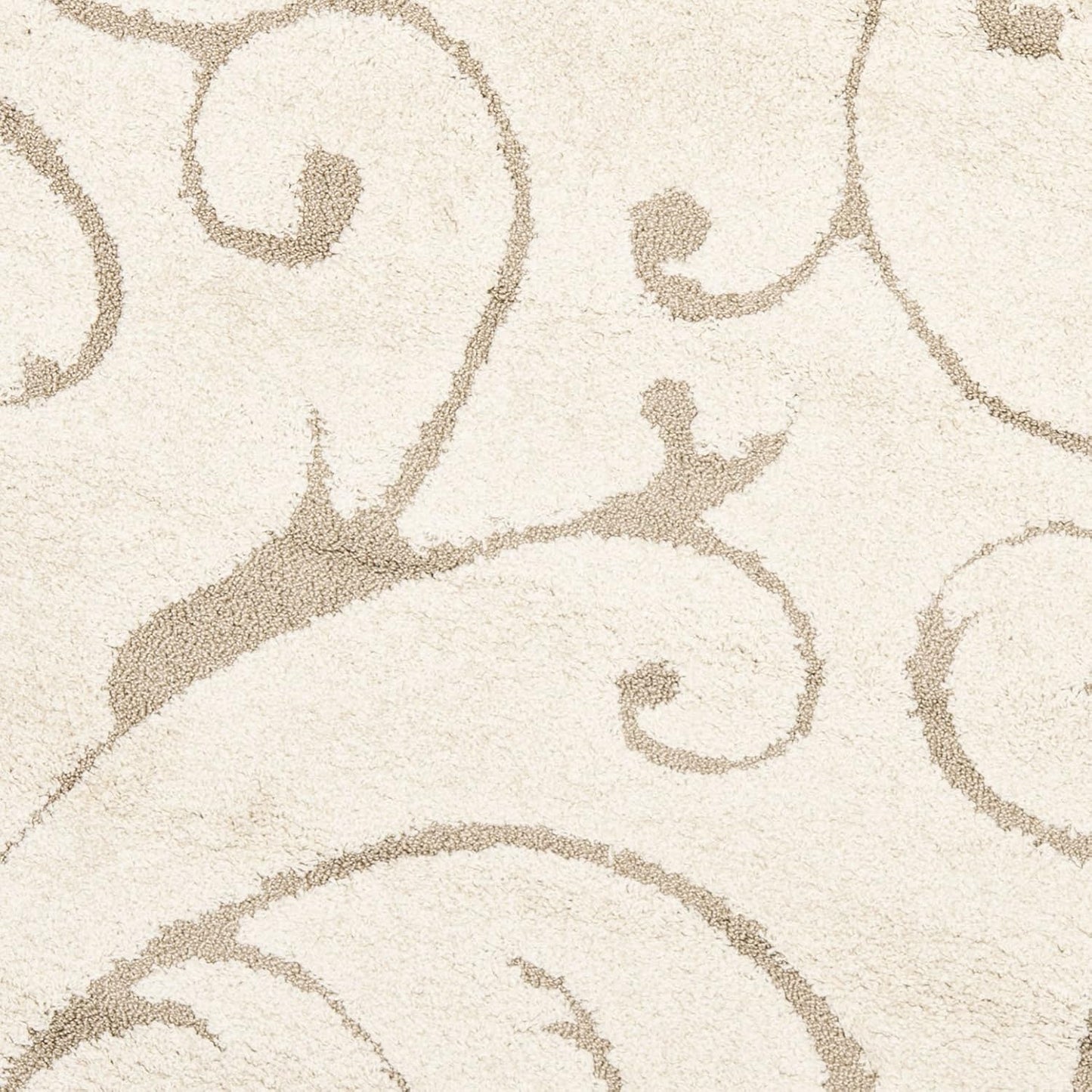 Florida Shag Collection Area Rug - 9' Round, Cream & Beige, Scroll Design, Non-Shedding & Easy Care, 1.2-Inch Thick Ideal for High Traffic Areas in Living Room, Bedroom (SG455-1113)