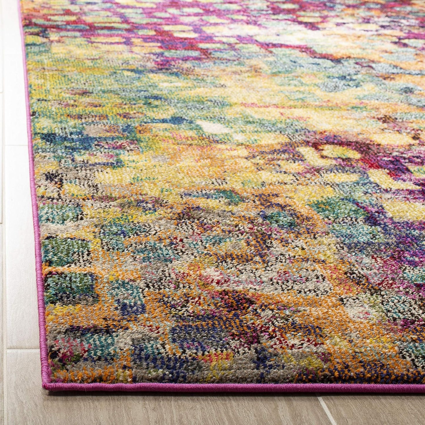 Monaco Collection Runner Rug - 2'2" X 14', Pink & Multi, Boho Chic Abstract Watercolor Design, Non-Shedding & Easy Care, Ideal for High Traffic Areas in Living Room, Bedroom (MNC225D)