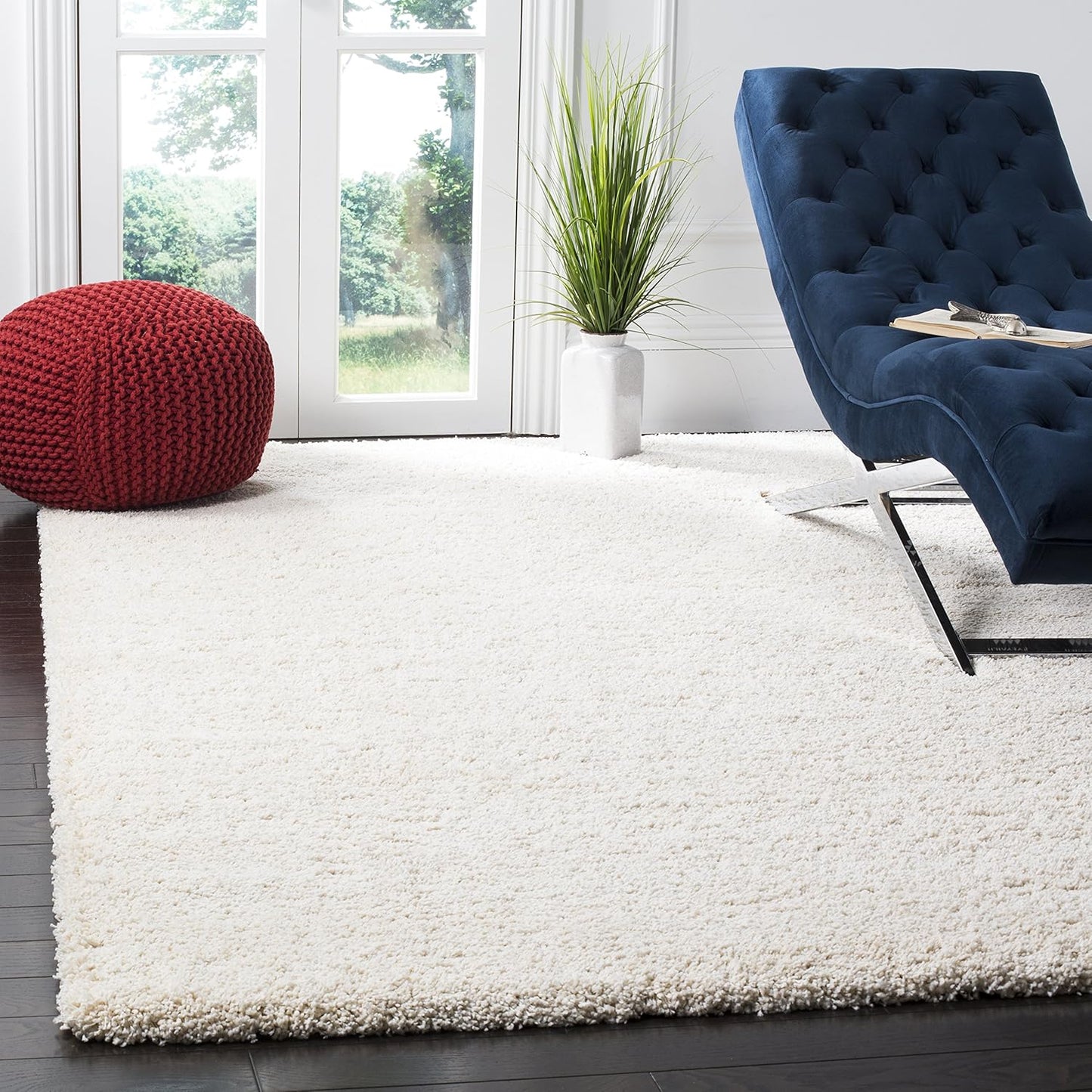 Milan Shag Collection Area Rug - 9' Square, Ivory, Solid Design, Non-Shedding & Easy Care, 2-Inch Thick Ideal for High Traffic Areas in Living Room, Bedroom (SG180-1212)