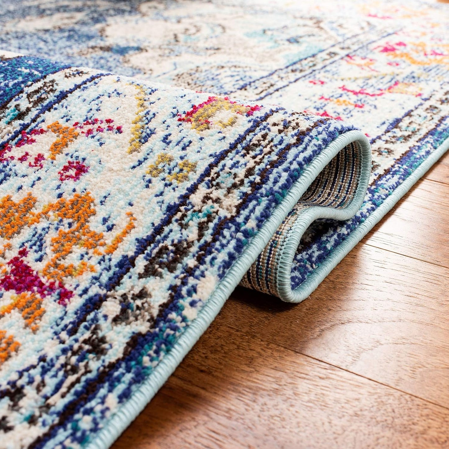 Monaco Collection Runner Rug - 2'2" X 6', Navy & Light Blue, Boho Chic Medallion Distressed Design, Non-Shedding & Easy Care, Ideal for High Traffic Areas in Living Room, Bedroom (MNC243N)