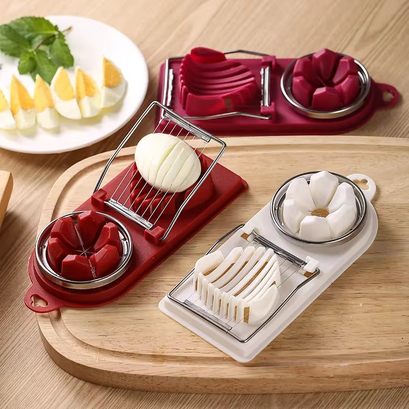 Multifunctional PP Base Egg Cutter 2-In-1 Stainless Steel Wire Pull Egg Cutter for Hanging High-Quality Kitchen Accessory Tools