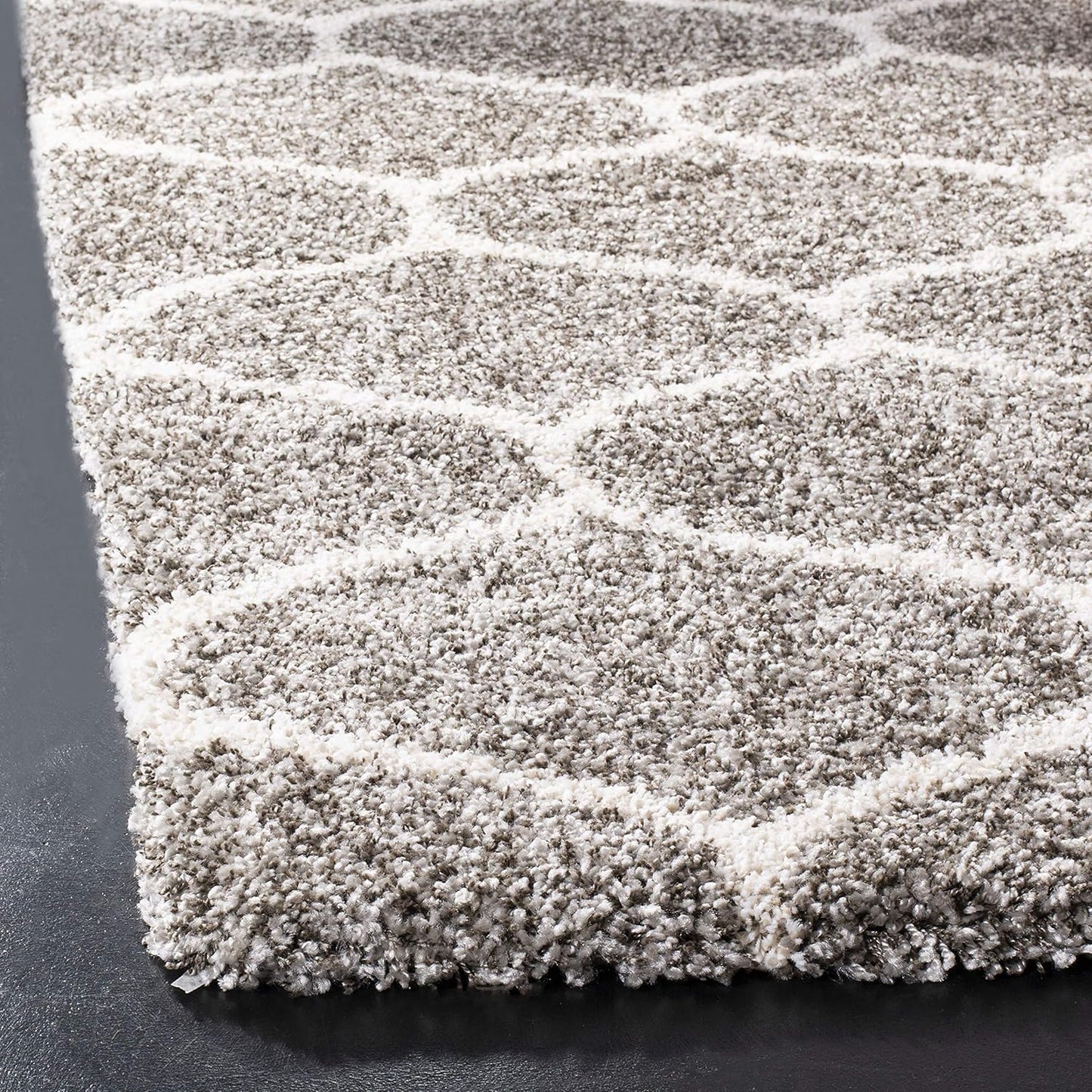 Hudson Shag Collection Area Rug - 10' X 14', Grey & Ivory, Moroccan Ogee Trellis Design, Non-Shedding & Easy Care, 2-Inch Thick Ideal for High Traffic Areas in Living Room, Bedroom (SGH280B)