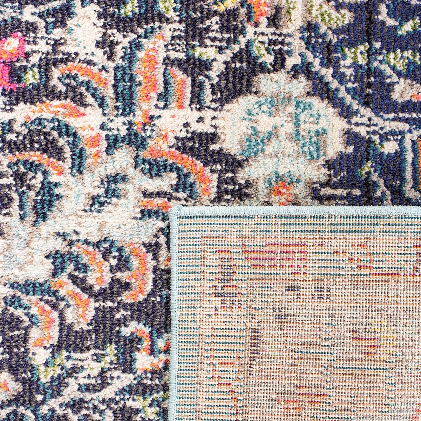 Area Rug 8X10 - Madison Collection - Large - Black & Teal, Boho Chic Medallion Distressed Design, Non-Shedding & Easy Cleaning, Ideal for Living Room, Bedroom, Office, Dining Space (MAD447Z)