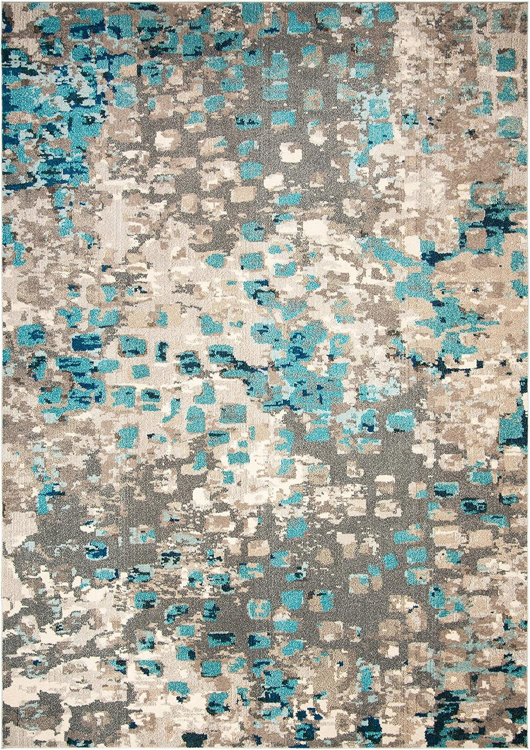 Monaco Collection Area Rug - 6'7" X 9'2", Grey & Light Blue, Boho Chic Abstract Watercolor Design, Non-Shedding & Easy Care, Ideal for High Traffic Areas in Living Room, Bedroom (MNC225E)
