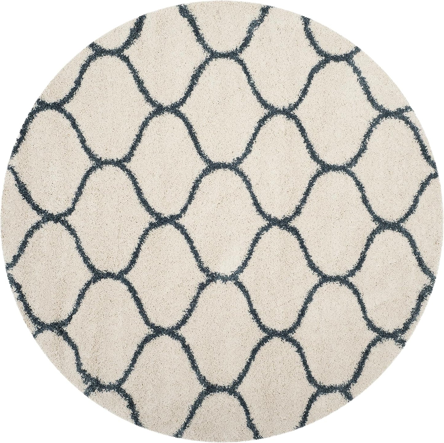 Hudson Shag Collection Area Rug - 7' Round, Ivory & Slate Blue, Trellis Design, Non-Shedding & Easy Care, 2-Inch Thick Ideal for High Traffic Areas in Living Room, Bedroom (SGH280T)