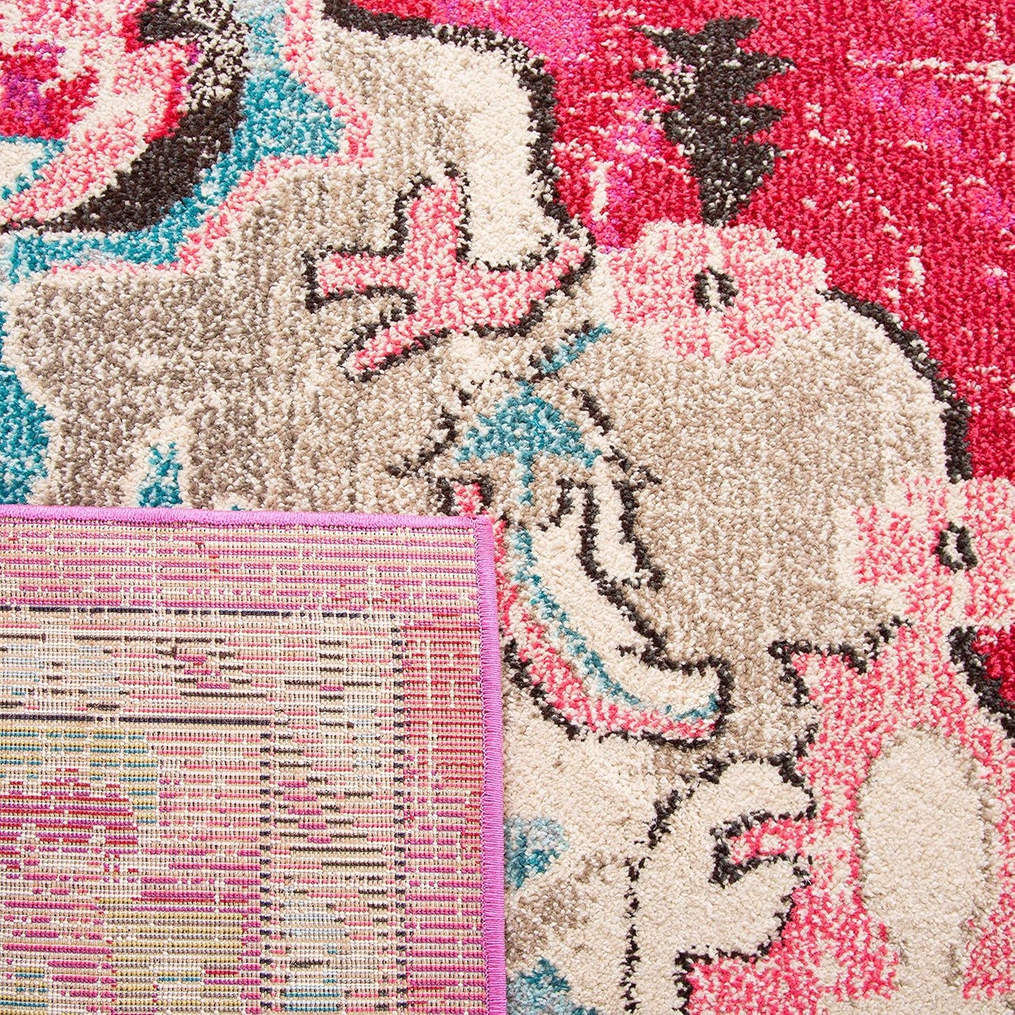 Monaco Collection Area Rug - 5' Square, Pink & Multi, Boho Chic Medallion Distressed Design, Non-Shedding & Easy Care, Ideal for High Traffic Areas in Living Room, Bedroom (MNC243D)