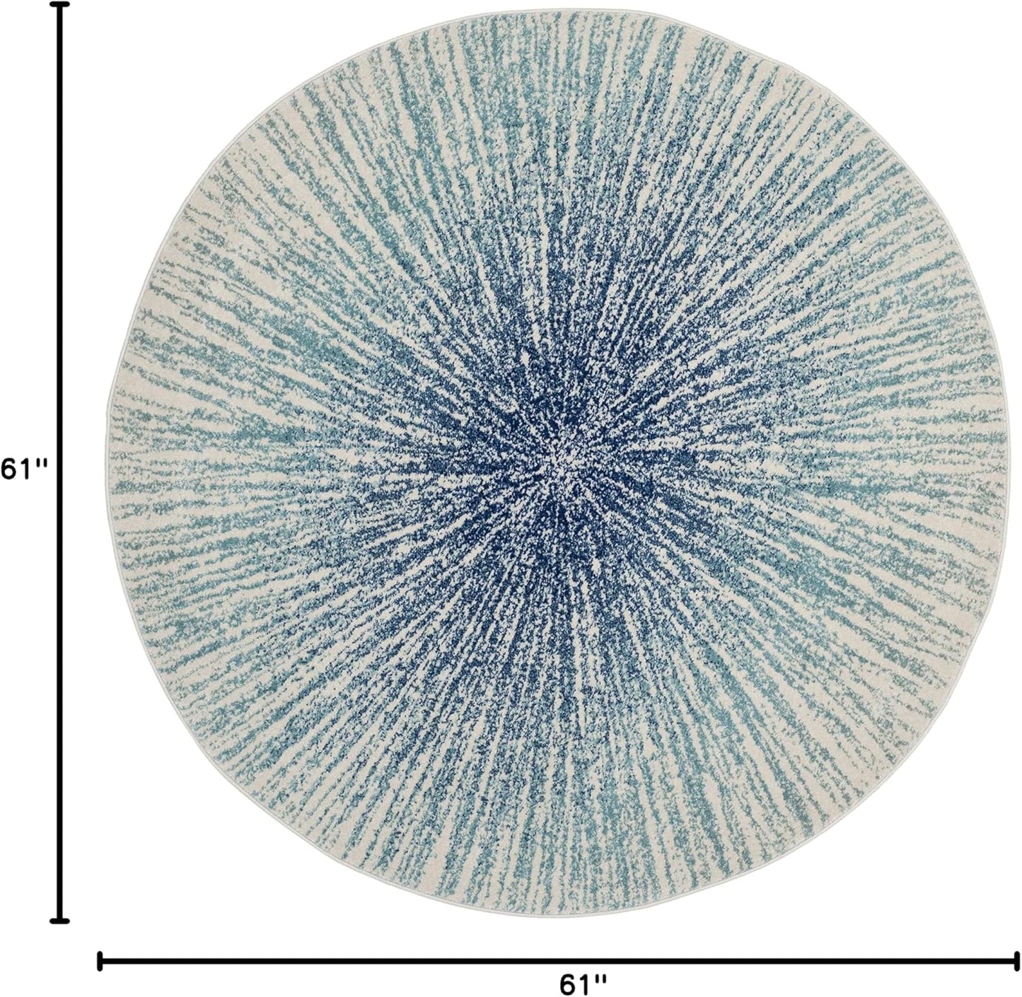Evoke Collection Area Rug - 5'3" Round, Royal & Ivory, Abstract Burst Design, Non-Shedding & Easy Care, Ideal for High Traffic Areas in Living Room, Bedroom (EVK228A)
