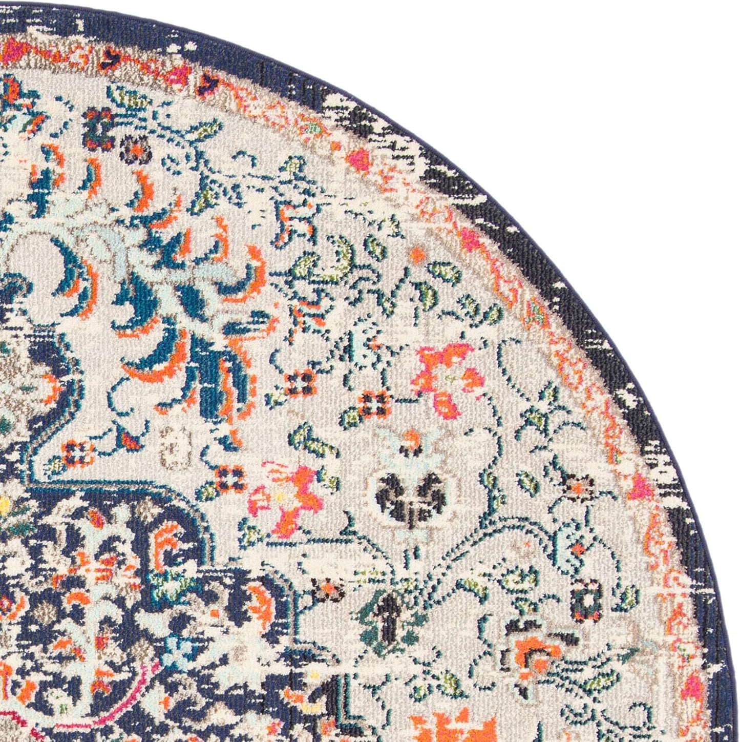 Madison Collection Area Rug - 6'7" Round, Beige & Black, Boho Chic Medallion Distressed Design, Non-Shedding & Easy Care, Ideal for High Traffic Areas in Living Room, Bedroom (MAD447B)