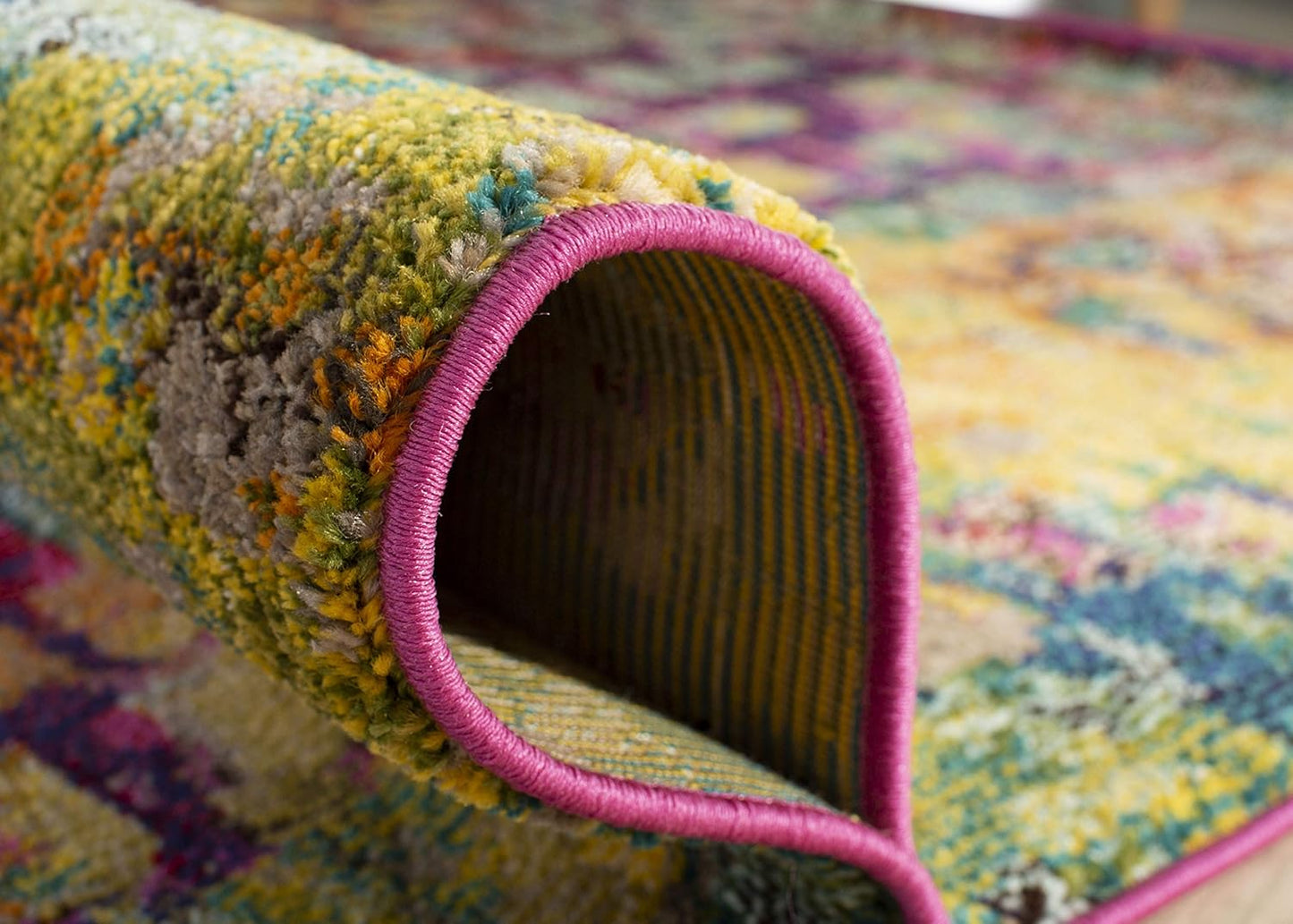 Monaco Collection Runner Rug - 2'2" X 8', Pink & Multi, Boho Chic Abstract Watercolor Design, Non-Shedding & Easy Care, Ideal for High Traffic Areas in Living Room, Bedroom (MNC225D)