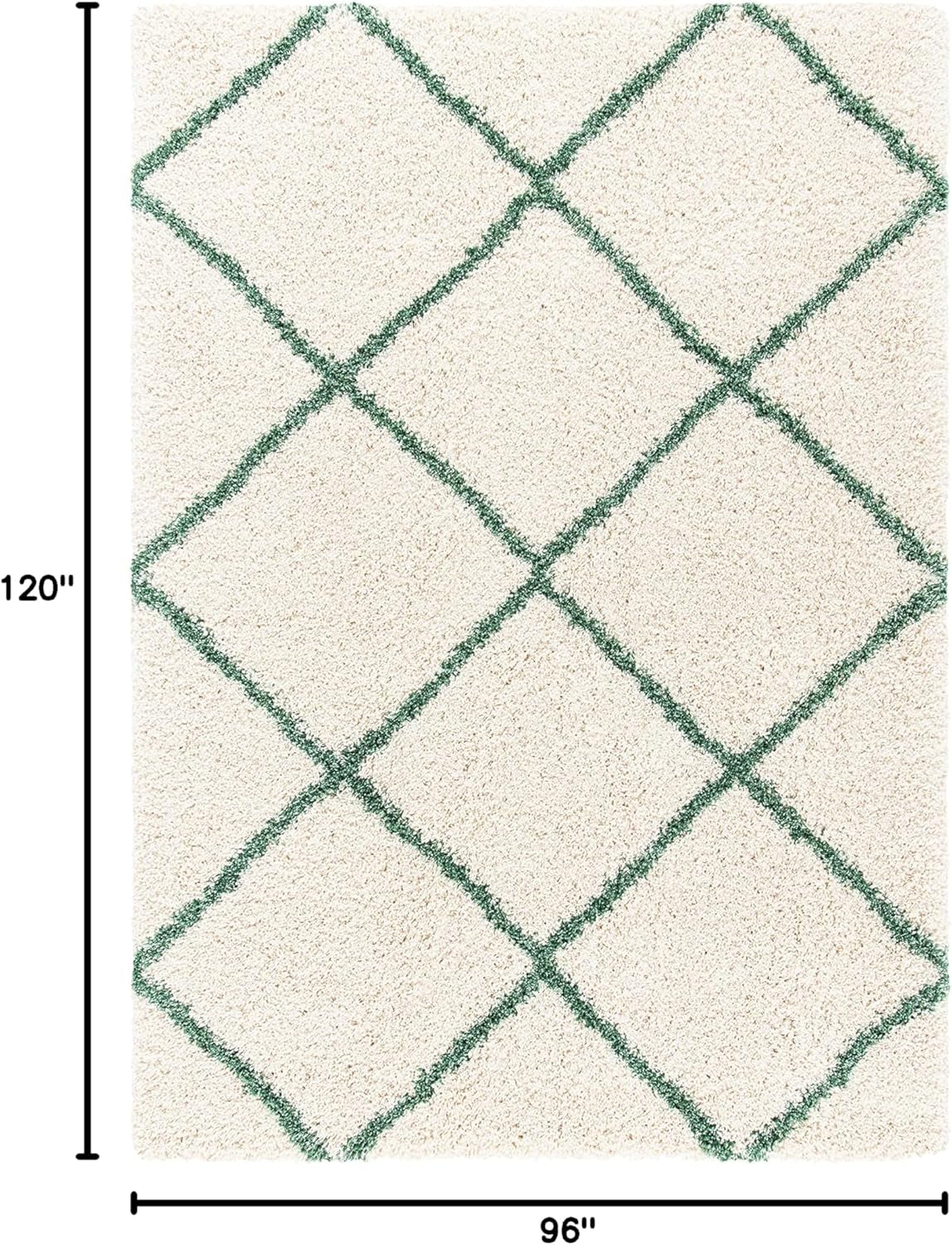 Hudson Shag Collection Area Rug - 8' X 10', Ivory & Green, Modern Trellis Design, Non-Shedding & Easy Care, 2-Inch Thick Ideal for High Traffic Areas in Living Room, Bedroom (SGH281X)