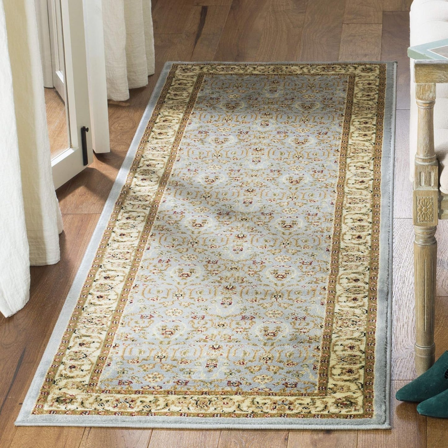 Lyndhurst Collection Runner Rug - 2'3" X 12', Light Blue & Ivory, Traditional Oriental Design, Non-Shedding & Easy Care, Ideal for High Traffic Areas in Living Room, Bedroom (LNH312B)