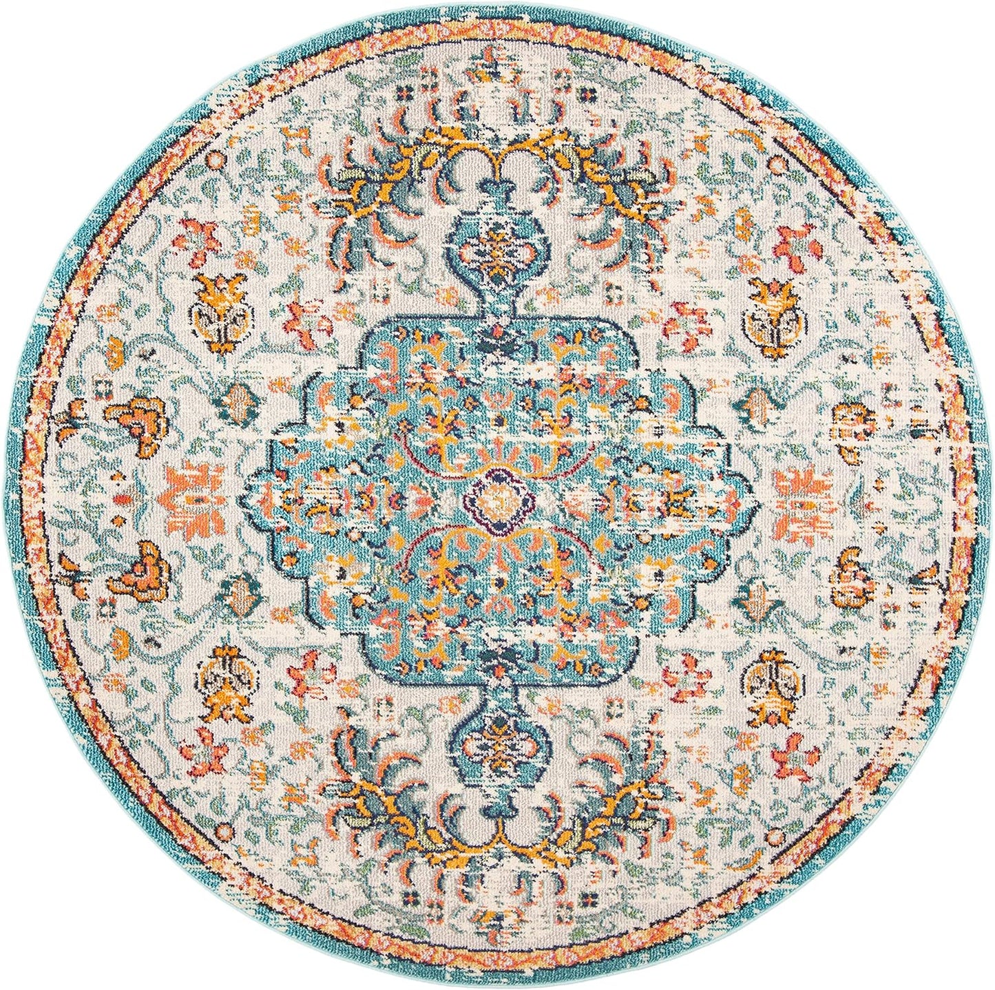 Madison Collection 11' round Grey/Light Blue MAD447F Boho Chic Medallion Distressed Non-Shedding Dining Room Entryway Foyer Living Room Bedroom Area Rug