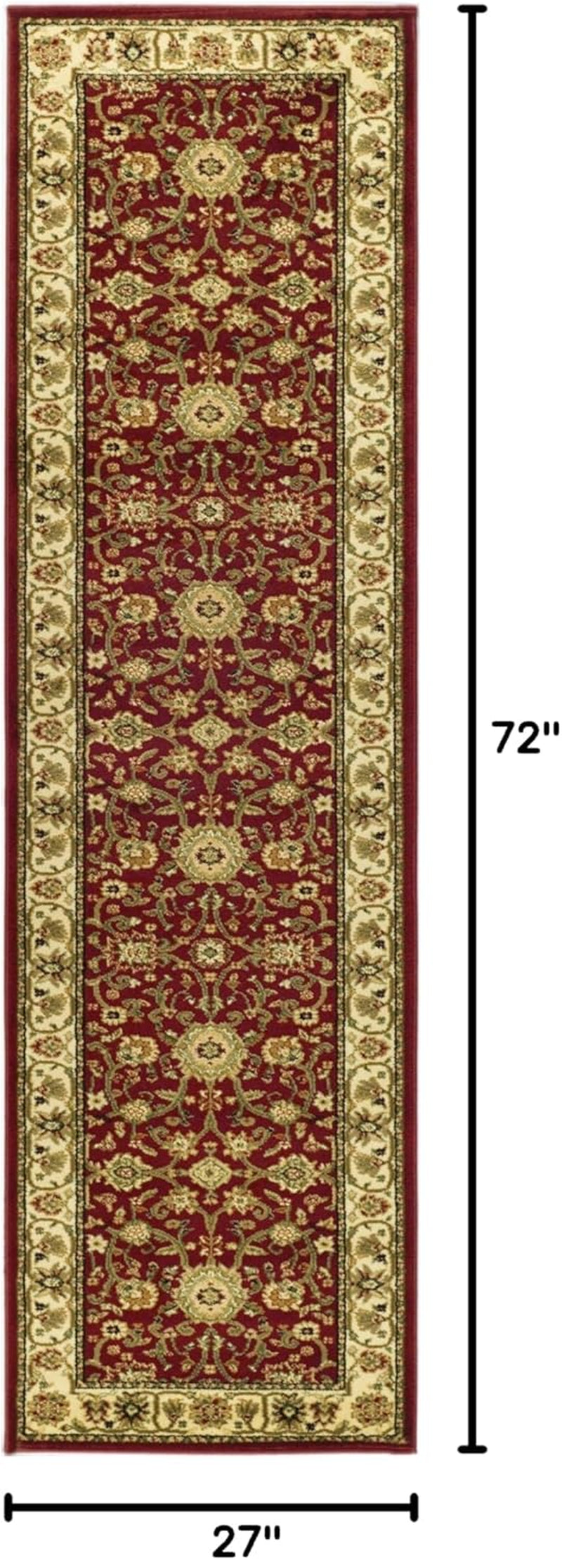Lyndhurst Collection Runner Rug - 2'3" X 6', Red & Ivory, Traditional Oriental Design, Non-Shedding & Easy Care, Ideal for High Traffic Areas in Living Room, Bedroom (LNH212F)