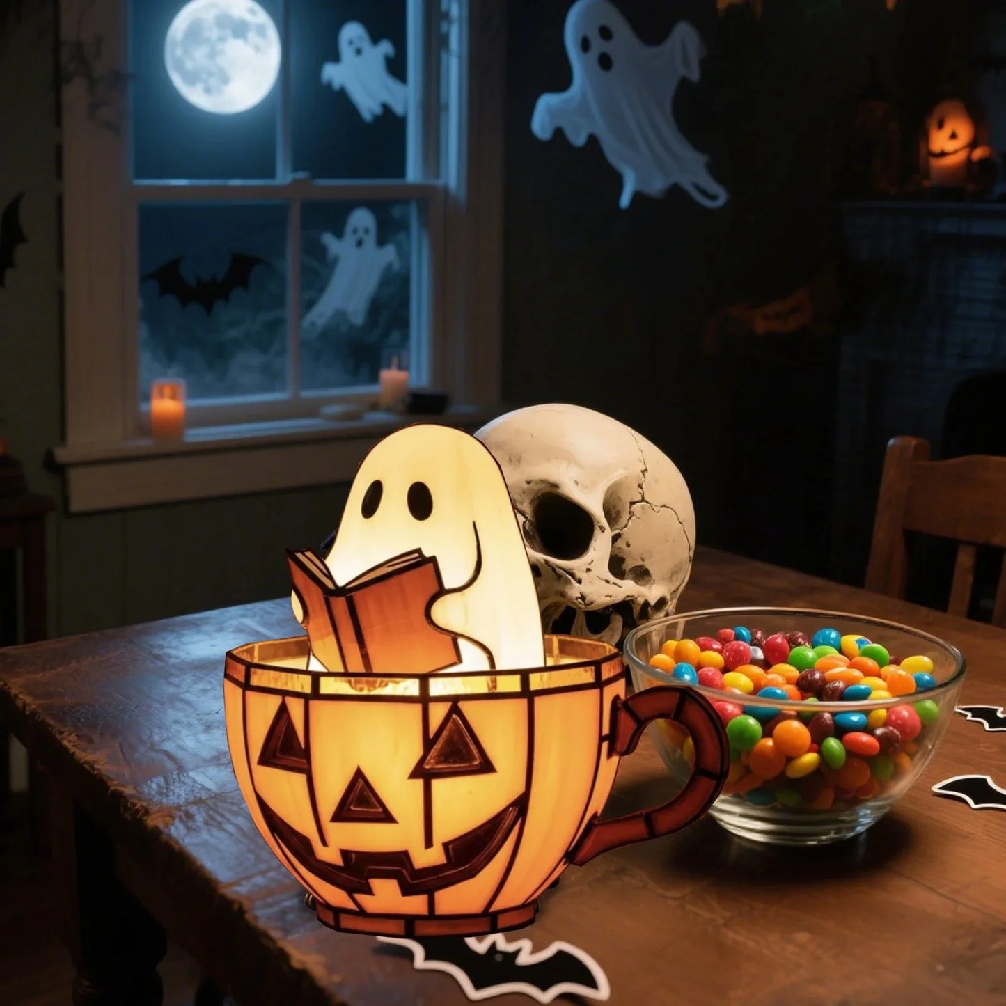, Adorable Ghost Reading Night Light Halloween Decor, for Bedroom Study Room, Readers Gift