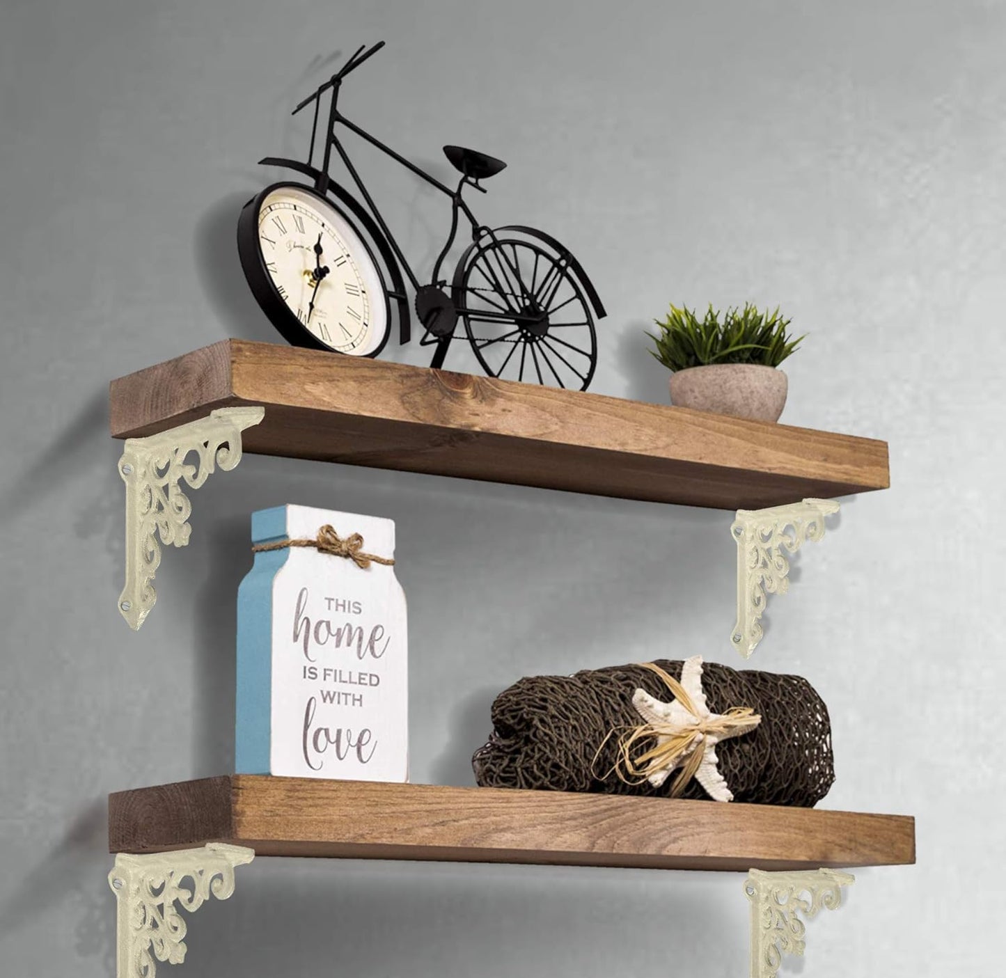 Decorative Shelf Brackets, 4 Pack of 5 X 1.2 X 5 Inch, Antique White Cast Iron Wall Shelf Brackets - Decorative Bookshelf Brackets - Victorian Style Shelf Bracket
