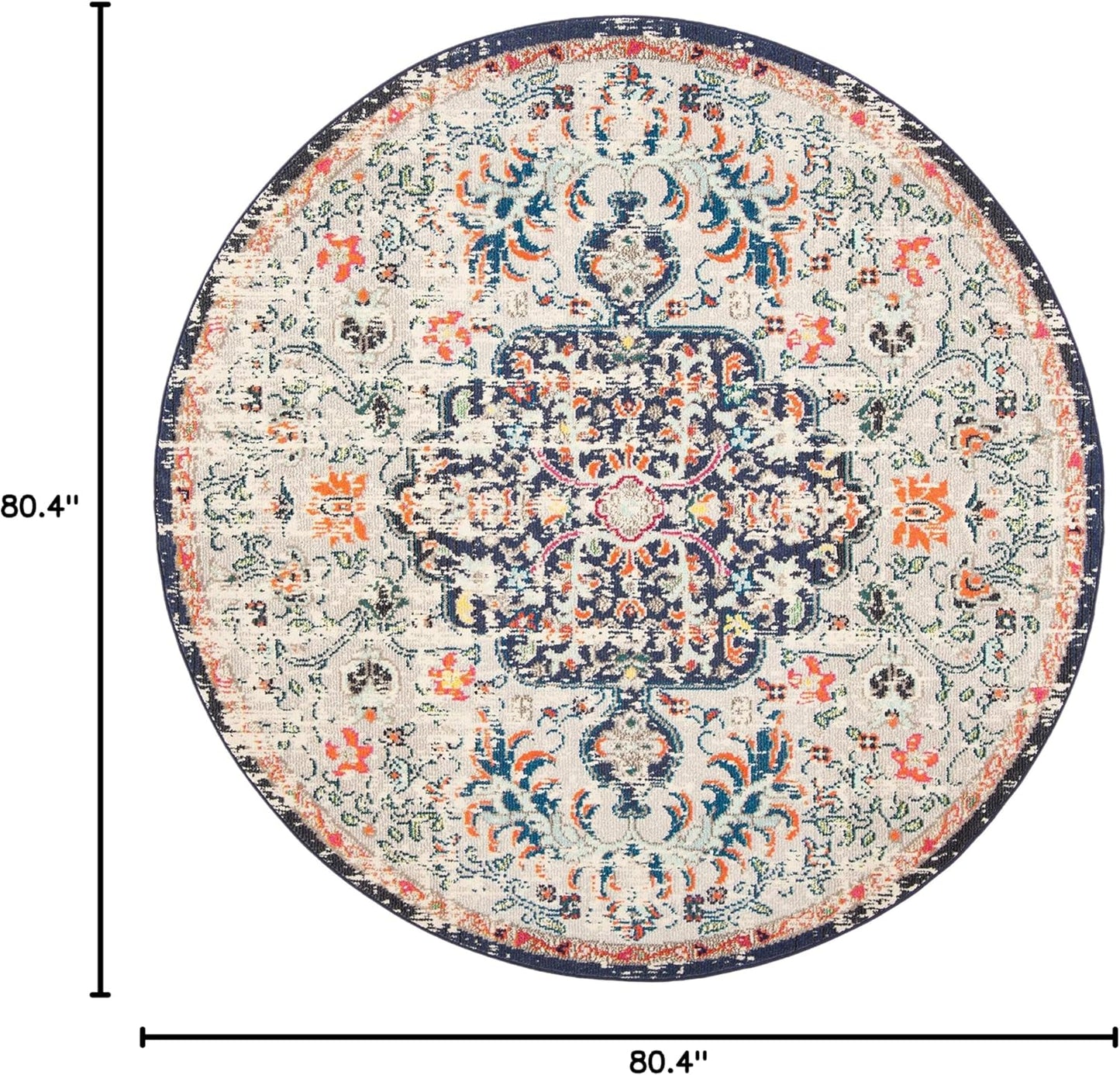 Madison Collection Area Rug - 6'7" Round, Beige & Black, Boho Chic Medallion Distressed Design, Non-Shedding & Easy Care, Ideal for High Traffic Areas in Living Room, Bedroom (MAD447B)