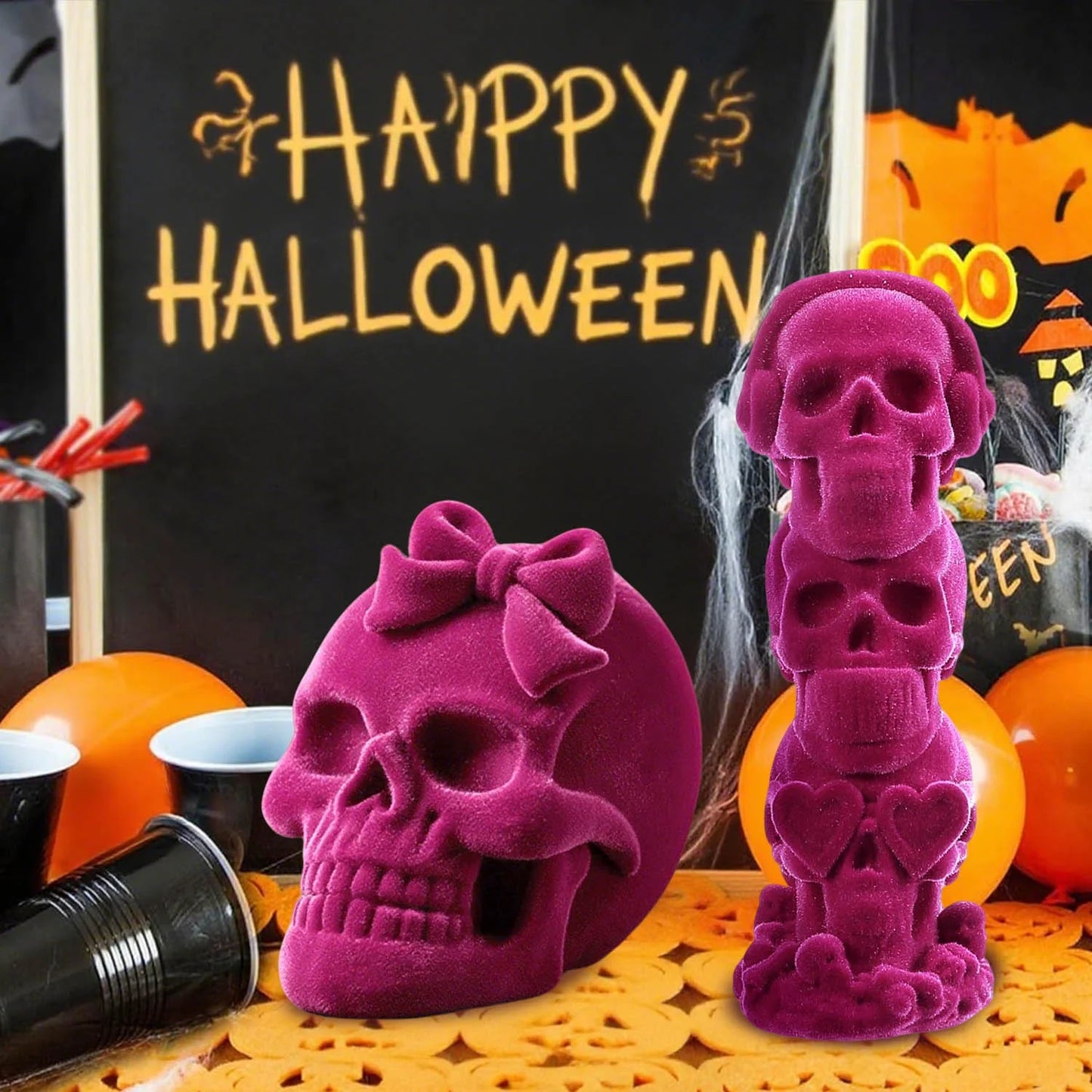 Halloween Decoration Indoor, Pink Halloween Decor, Halloween Skulls for Gothic Decor, Halloween Prop , 2Pcs