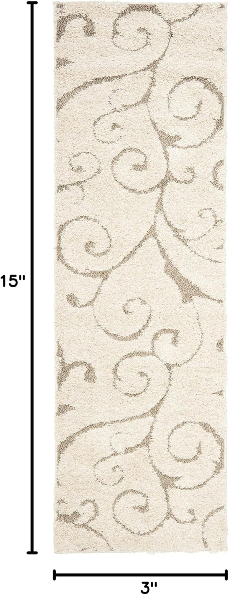 Florida Shag Collection Runner Rug - 2'3" X 15', Cream & Beige, Scroll Design, Non-Shedding & Easy Care, 1.2-Inch Thick Ideal for High Traffic Areas in Living Room, Bedroom (SG455-1113)