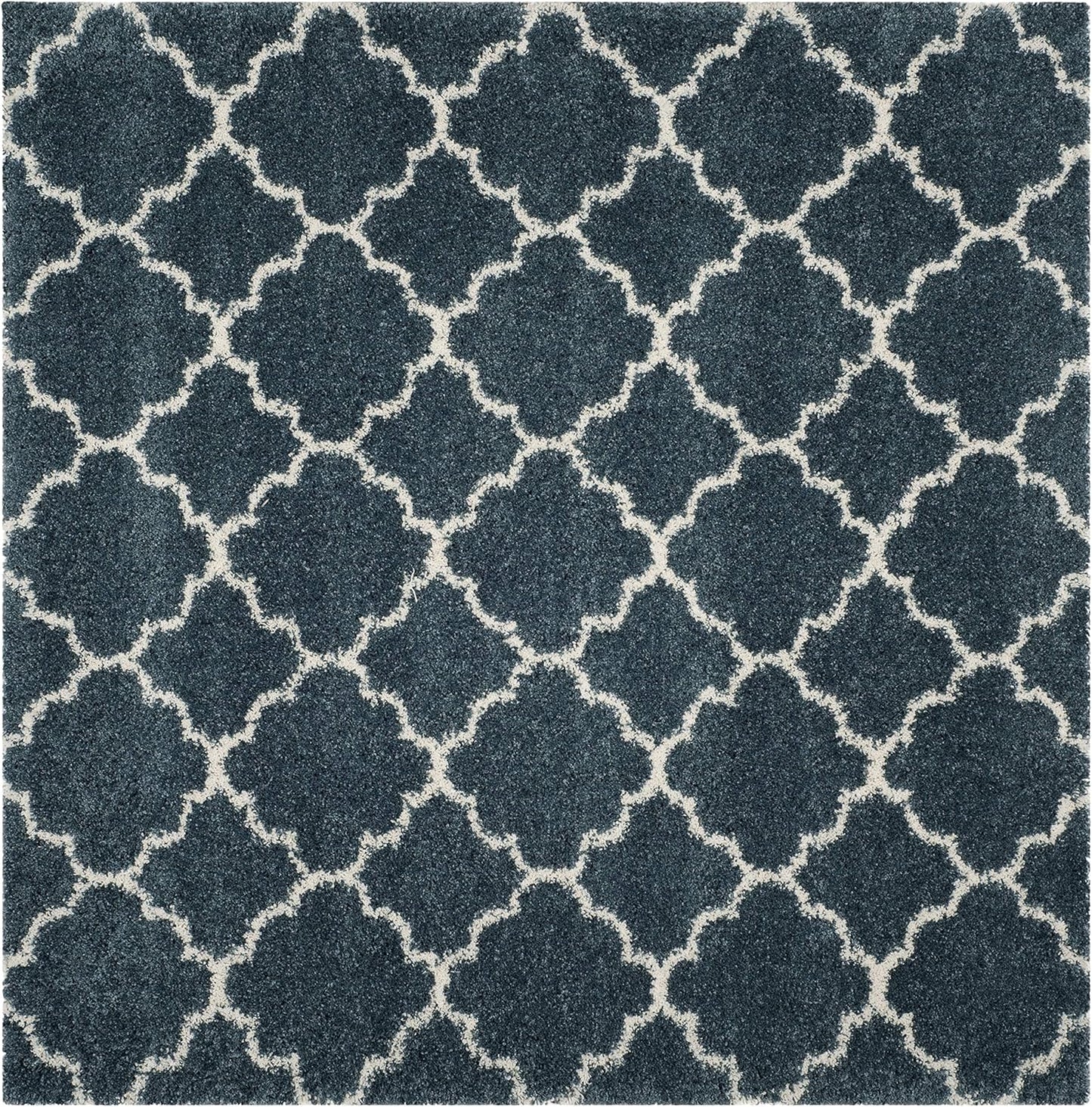 Hudson Shag Collection 7' Square Slate Blue/Ivory SGH282L Moroccan Trellis Non-Shedding Living Room Bedroom Dining Room Entryway Plush 2-Inch Thick Area Rug